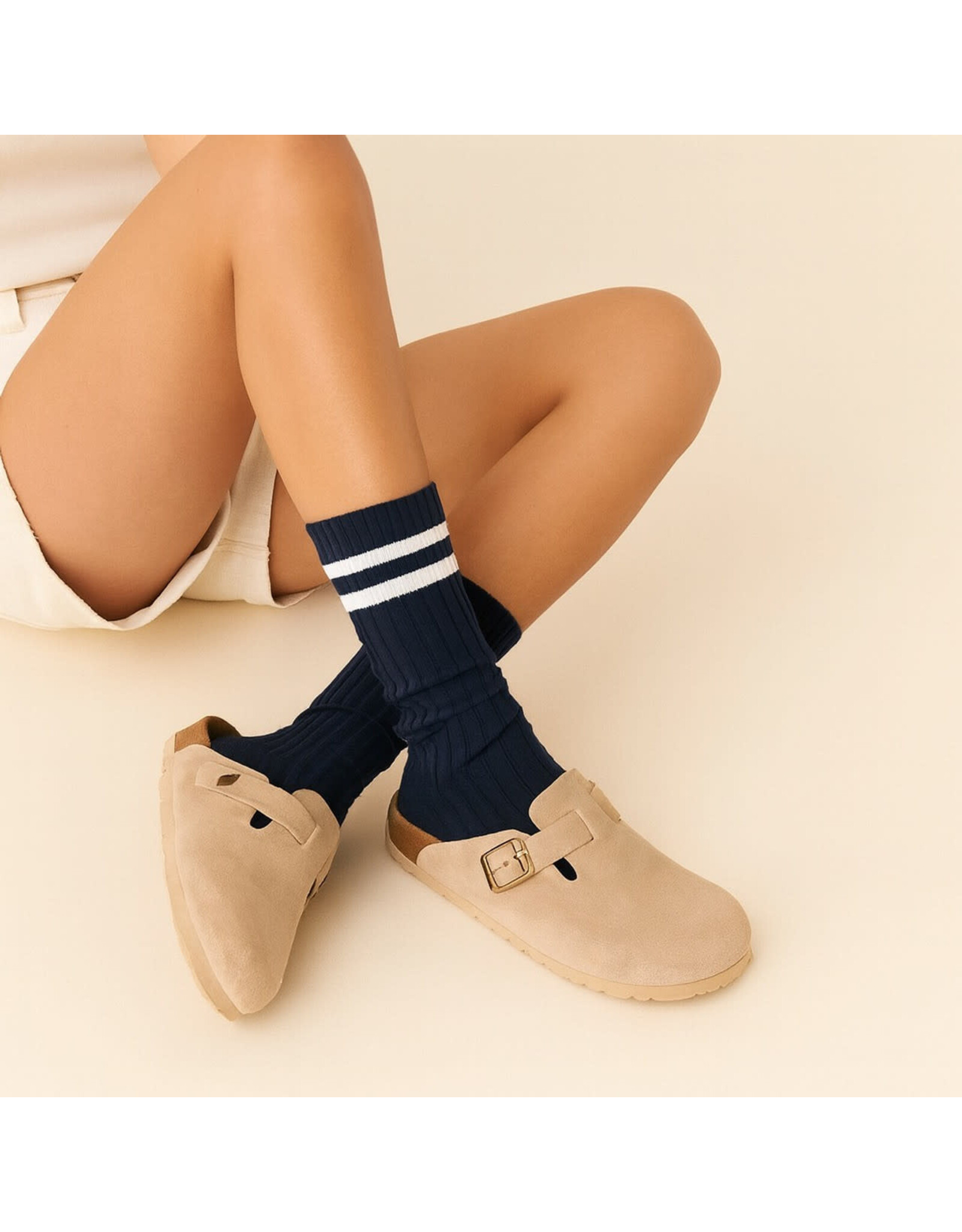 Pika & Bear Pika & Bear - "Varsity" Ribbed Crew Socks with Striped Detail (2 pack)