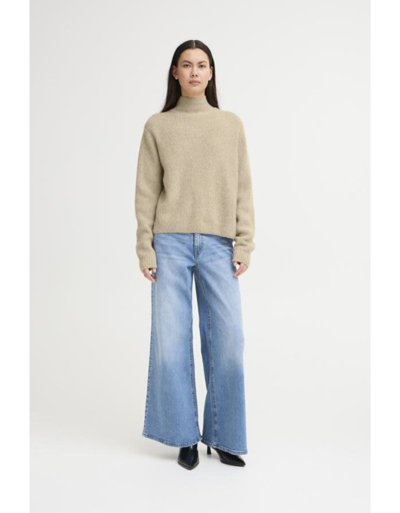 ICHI ICHI - Ducie Rollneck Pullover with Split Back Detail (Oatmeal)
