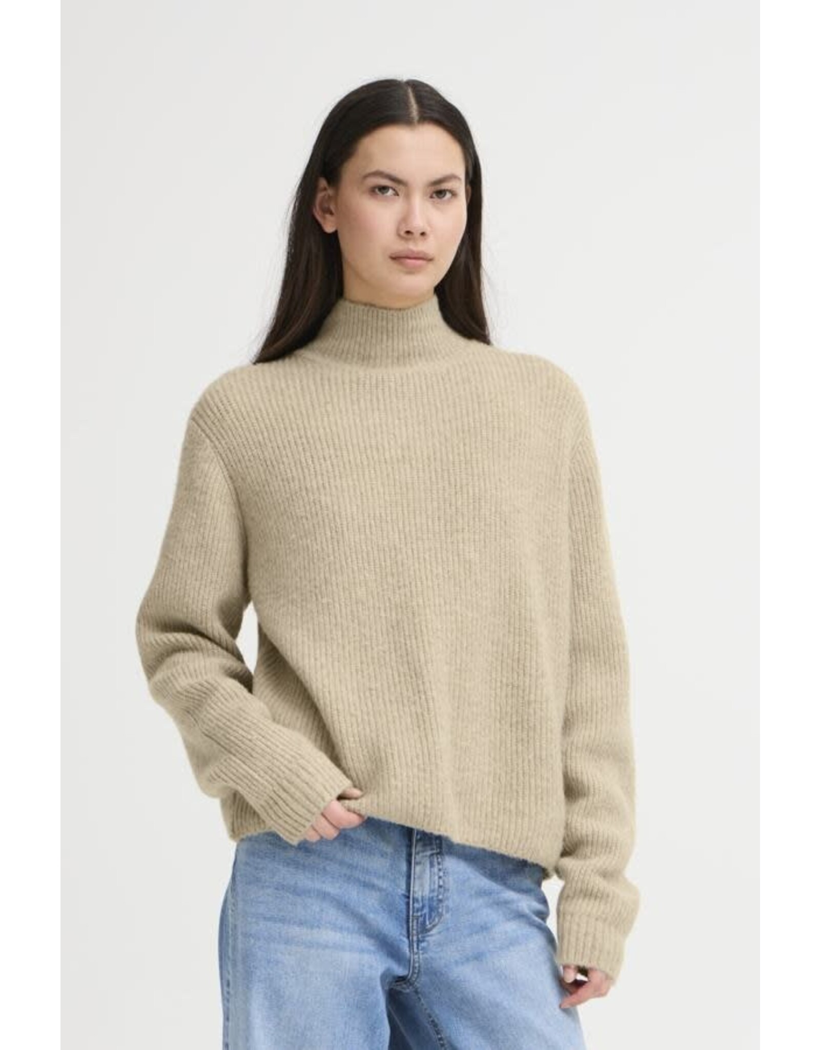 ICHI ICHI - Ducie Rollneck Pullover with Split Back Detail (Oatmeal)
