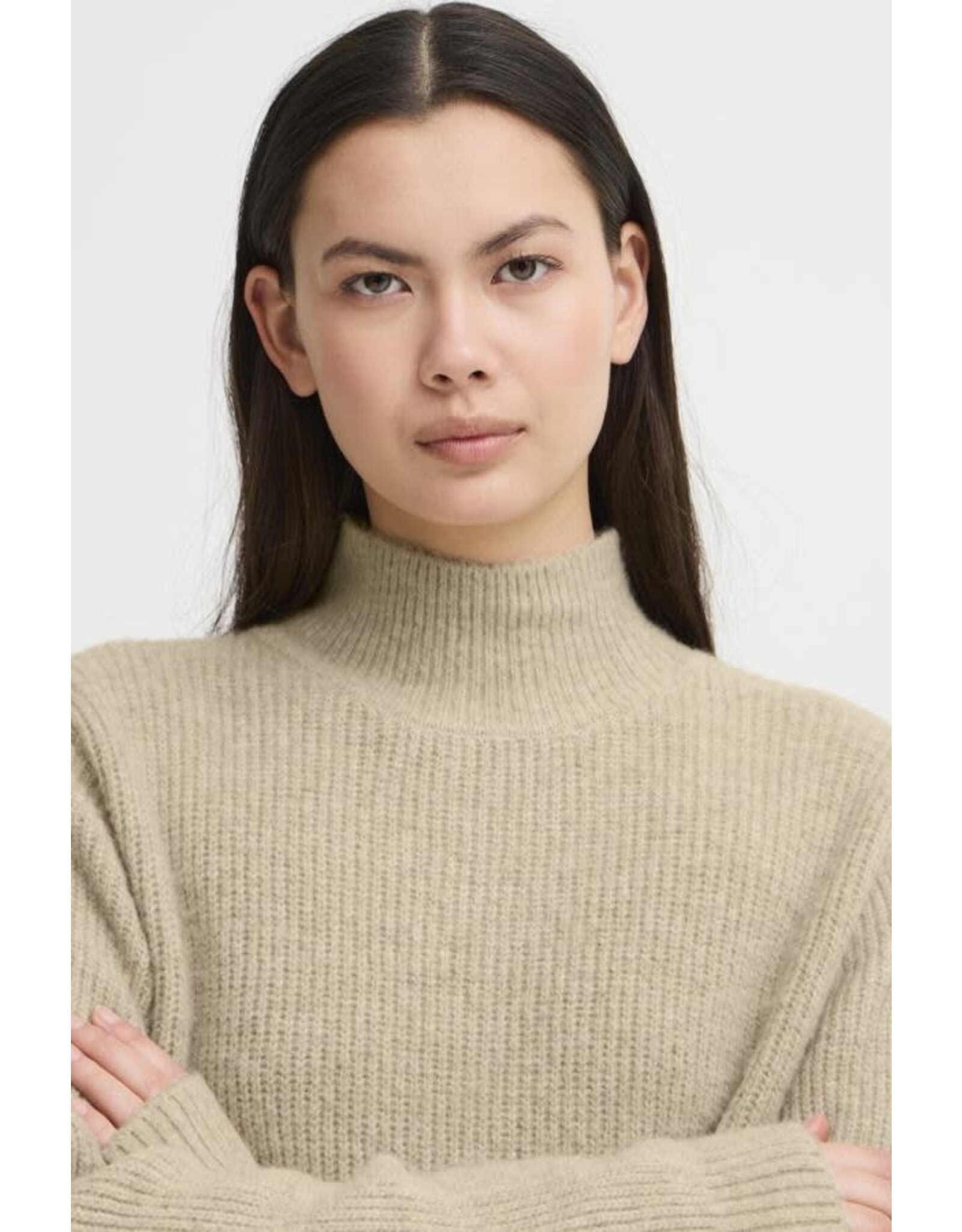ICHI ICHI - Ducie Rollneck Pullover with Split Back Detail (Oatmeal)