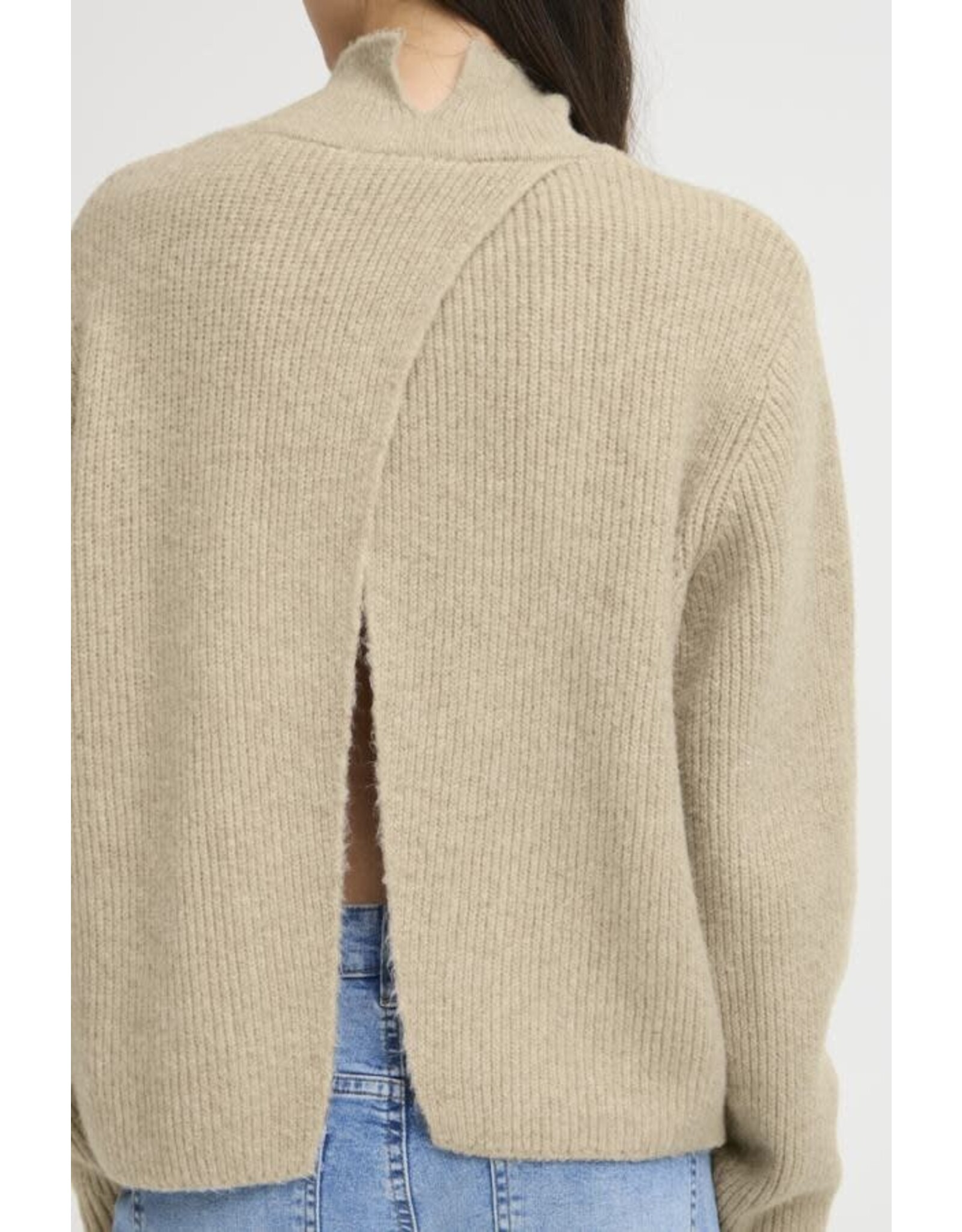 ICHI ICHI - Ducie Rollneck Pullover with Split Back Detail (Oatmeal)