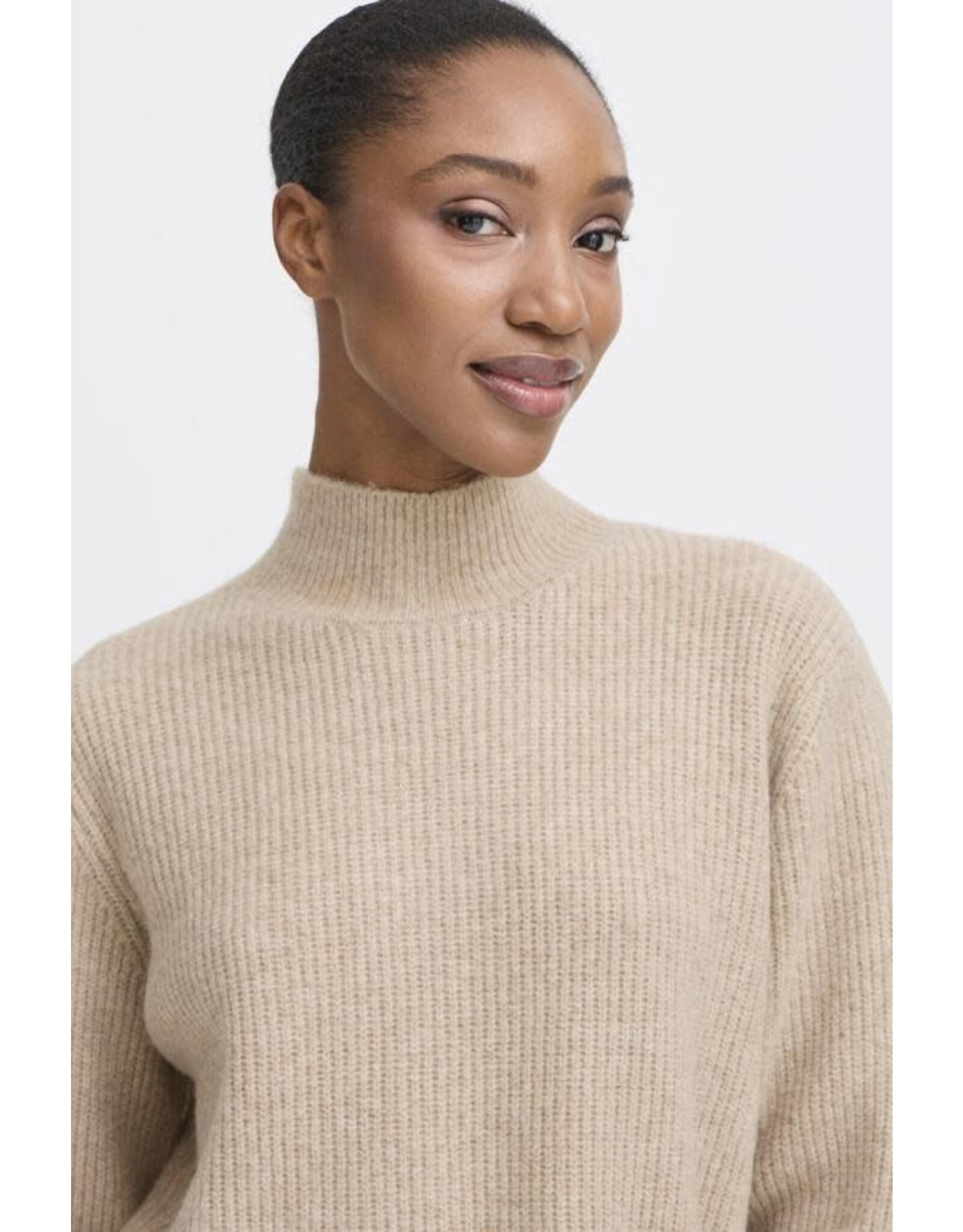 ICHI ICHI - Ducie Rollneck Pullover with Split Back Detail (Oatmeal)