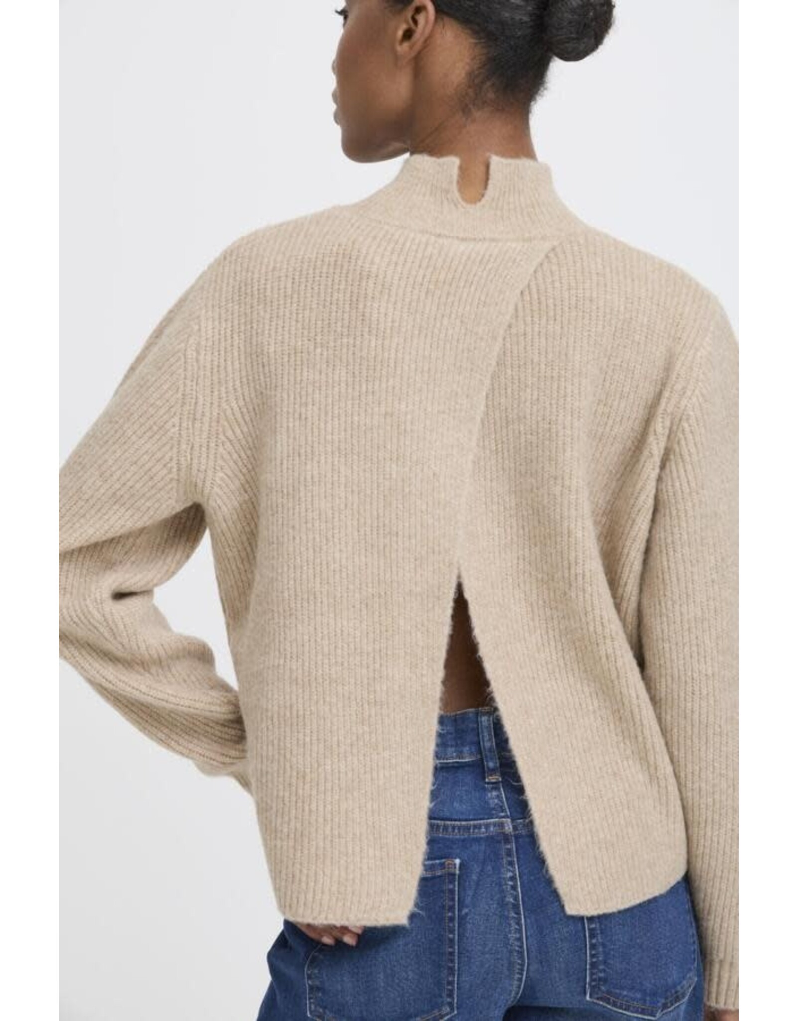 ICHI ICHI - Ducie Rollneck Pullover with Split Back Detail (Oatmeal)