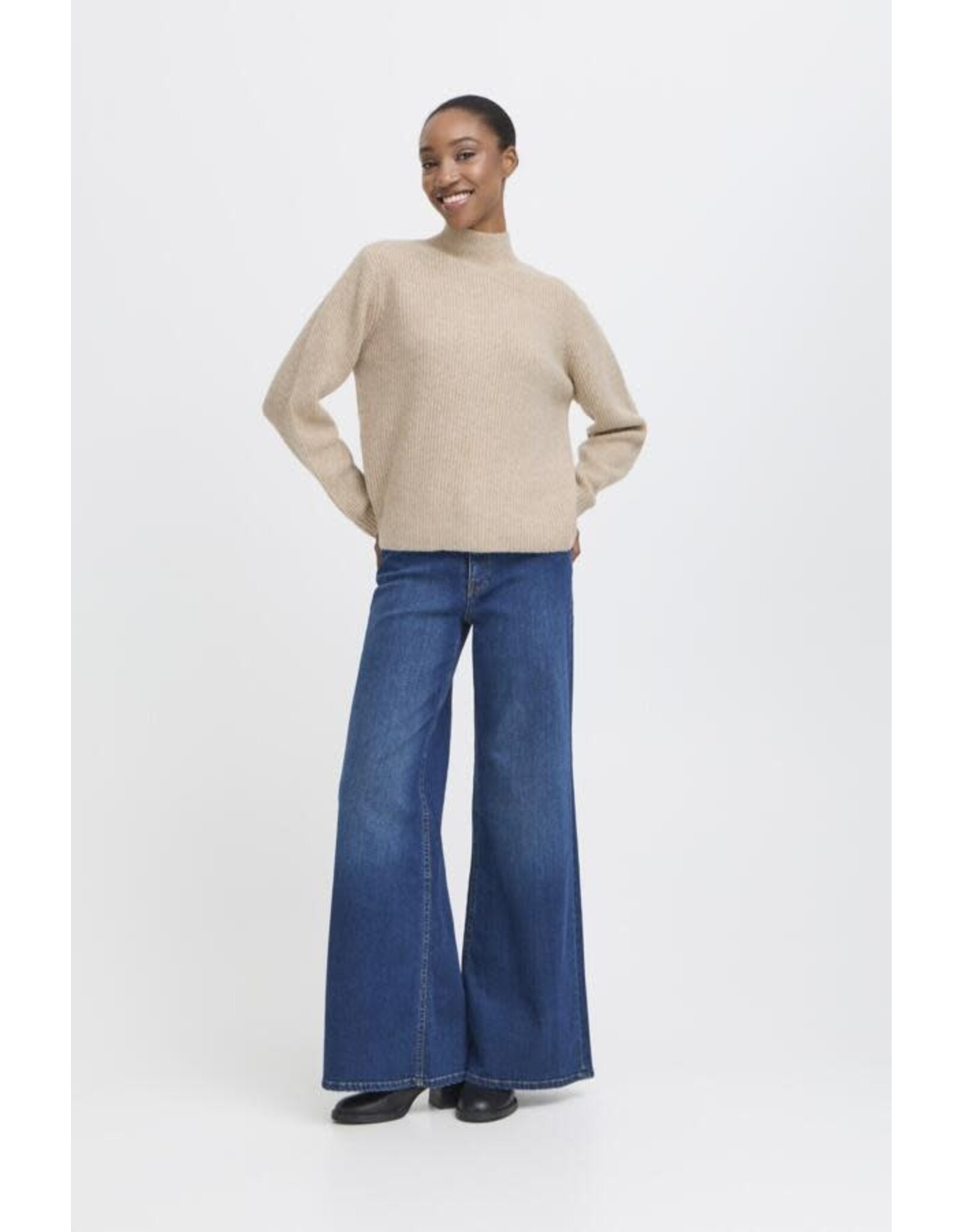 ICHI ICHI - Ducie Rollneck Pullover with Split Back Detail (Oatmeal)