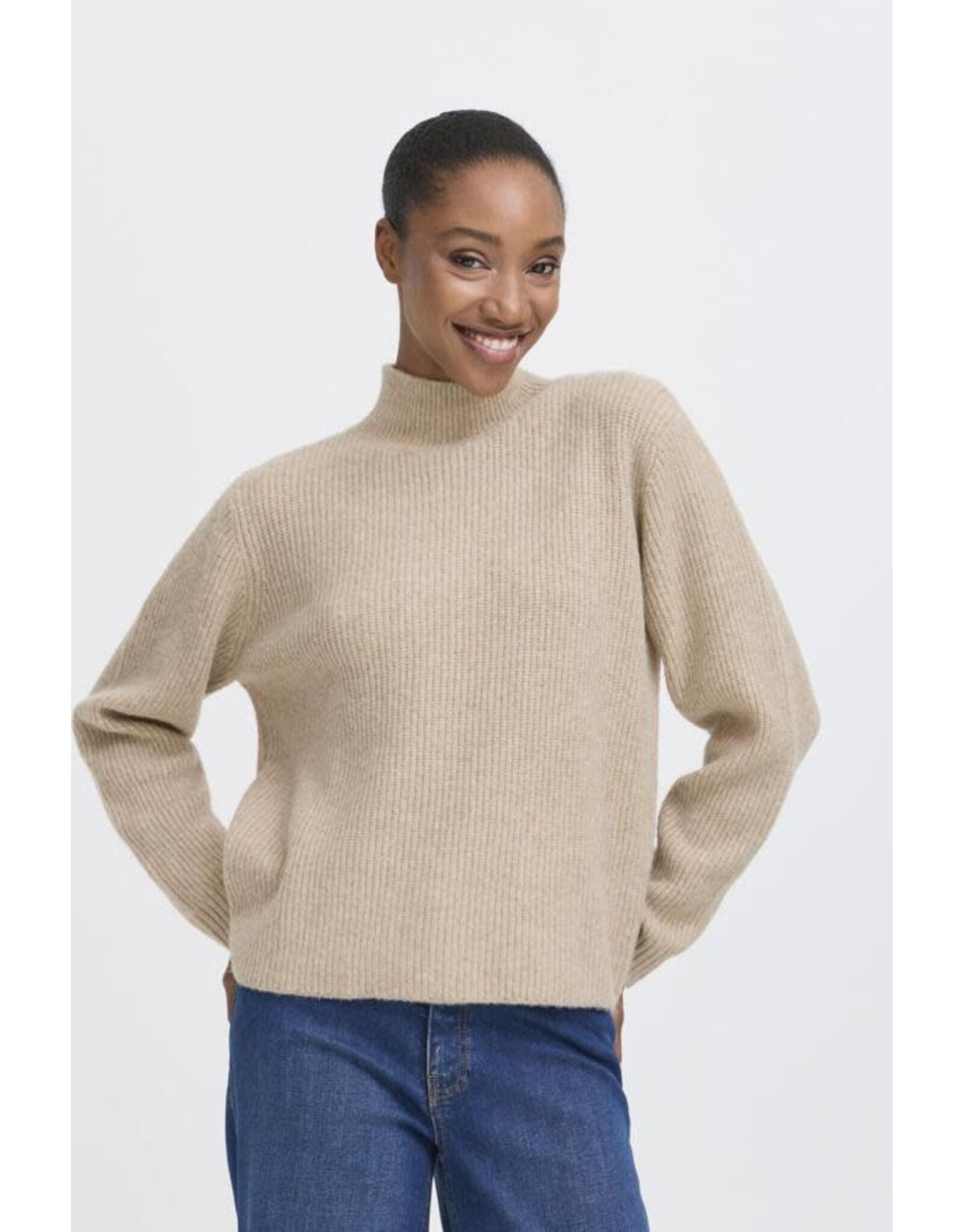 ICHI ICHI - Ducie Rollneck Pullover with Split Back Detail (Oatmeal)