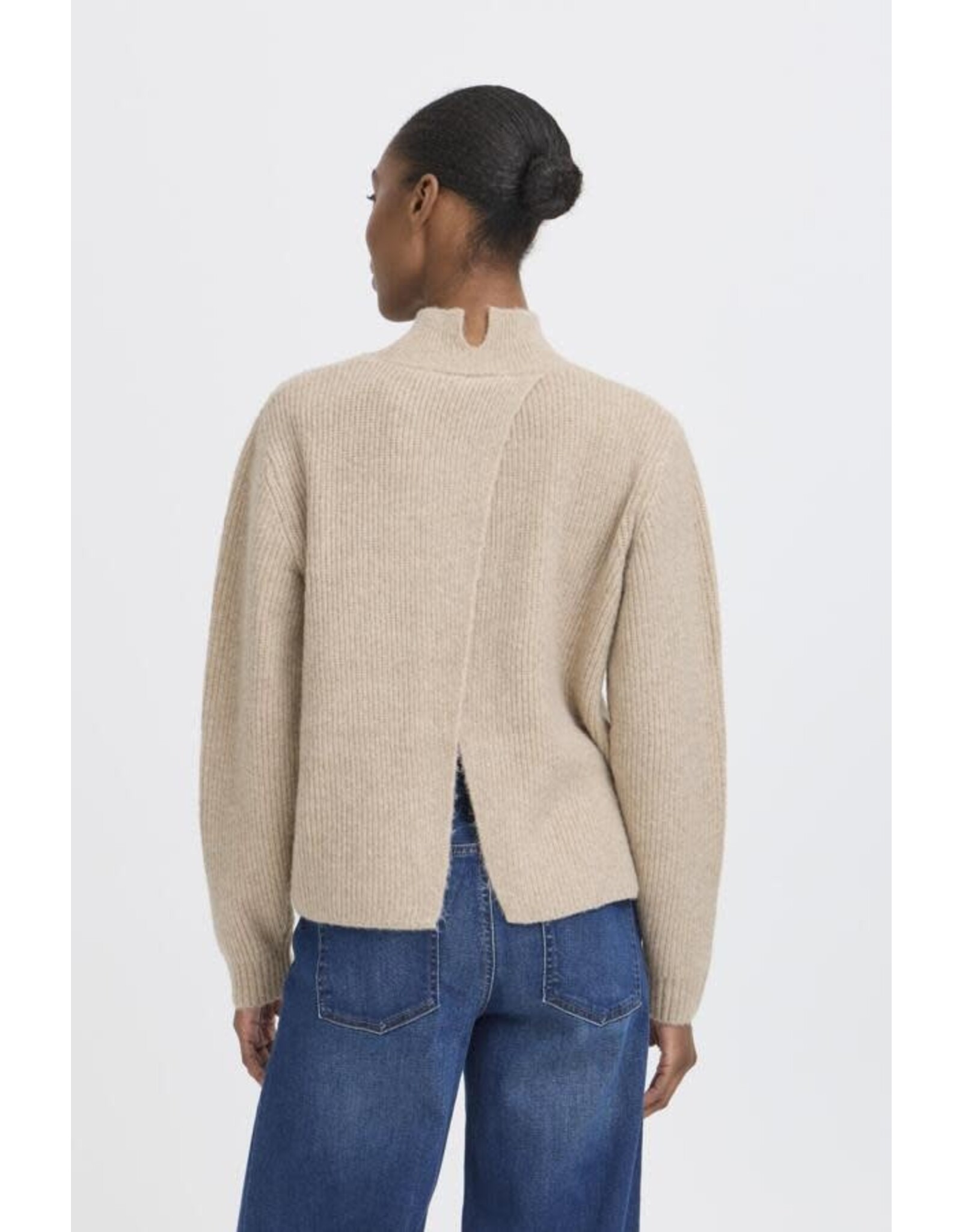 ICHI ICHI - Ducie Rollneck Pullover with Split Back Detail (Oatmeal)