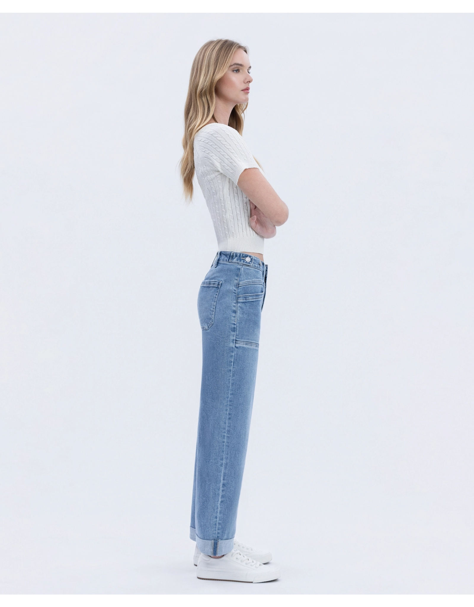VERVET VERVET - Aileeah High Cuffed Slim Wide Jeans (Multi Love)