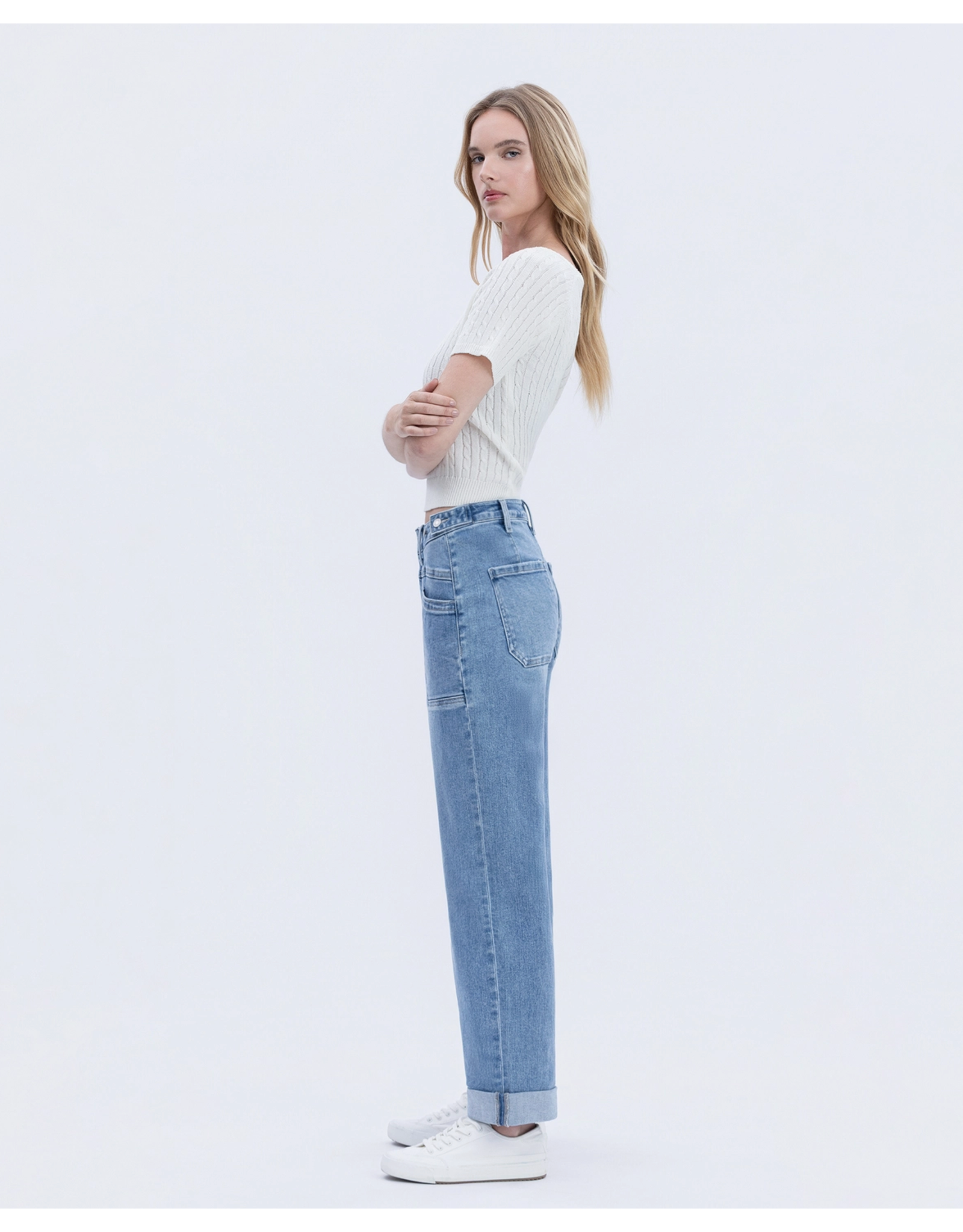 VERVET VERVET - Aileeah High Cuffed Slim Wide Jeans (Multi Love)