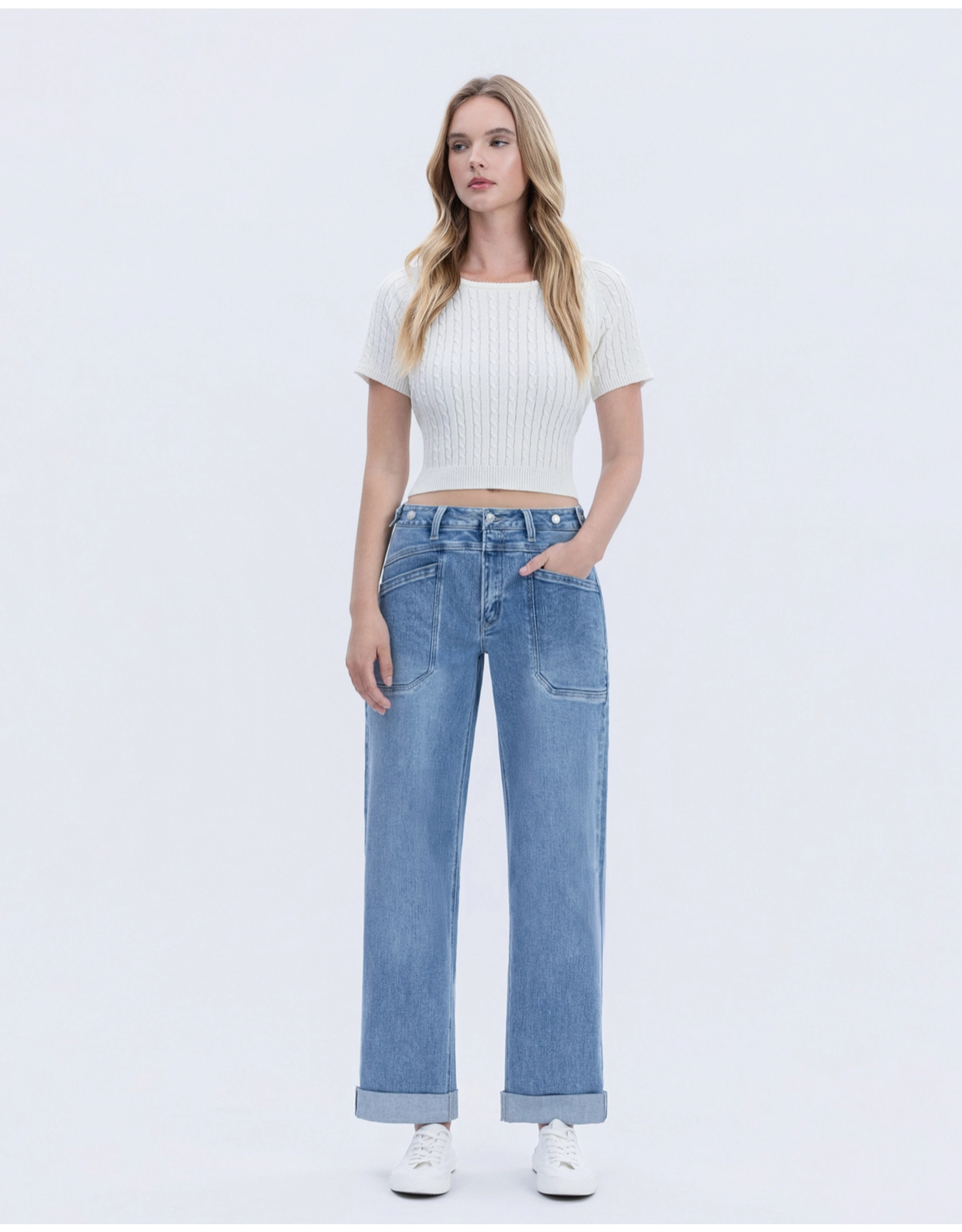 VERVET VERVET - Aileeah High Cuffed Slim Wide Jeans (Multi Love)