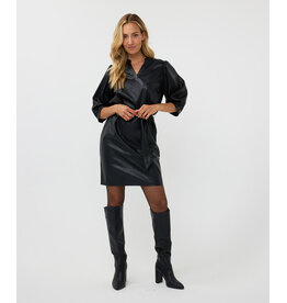 EsQualo EsQualo - V Neck Vegan Leather Dress (Black)