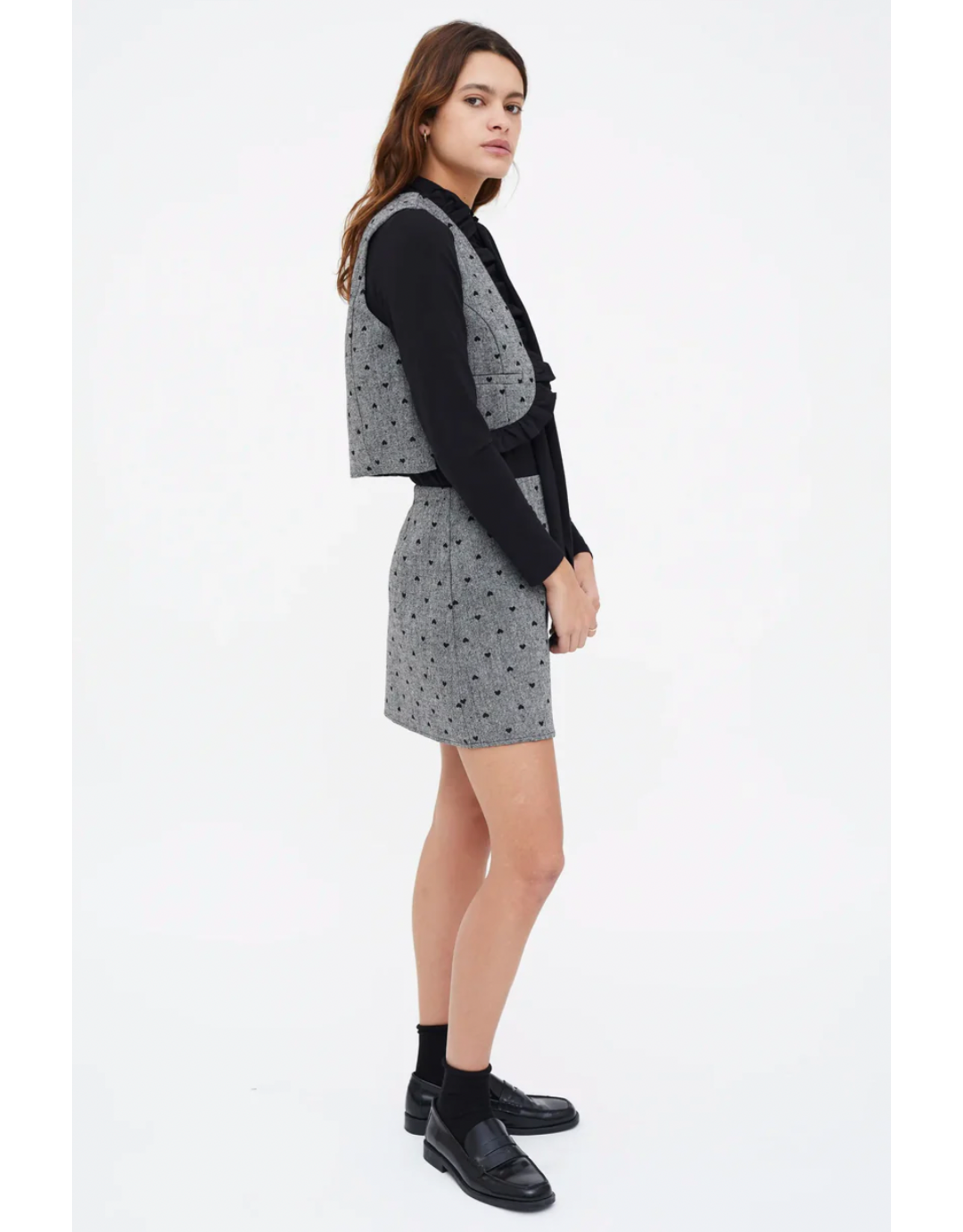 Compania Fantastica Compania Fantastica - Heart Print Tweed Short Skirt (Grey)