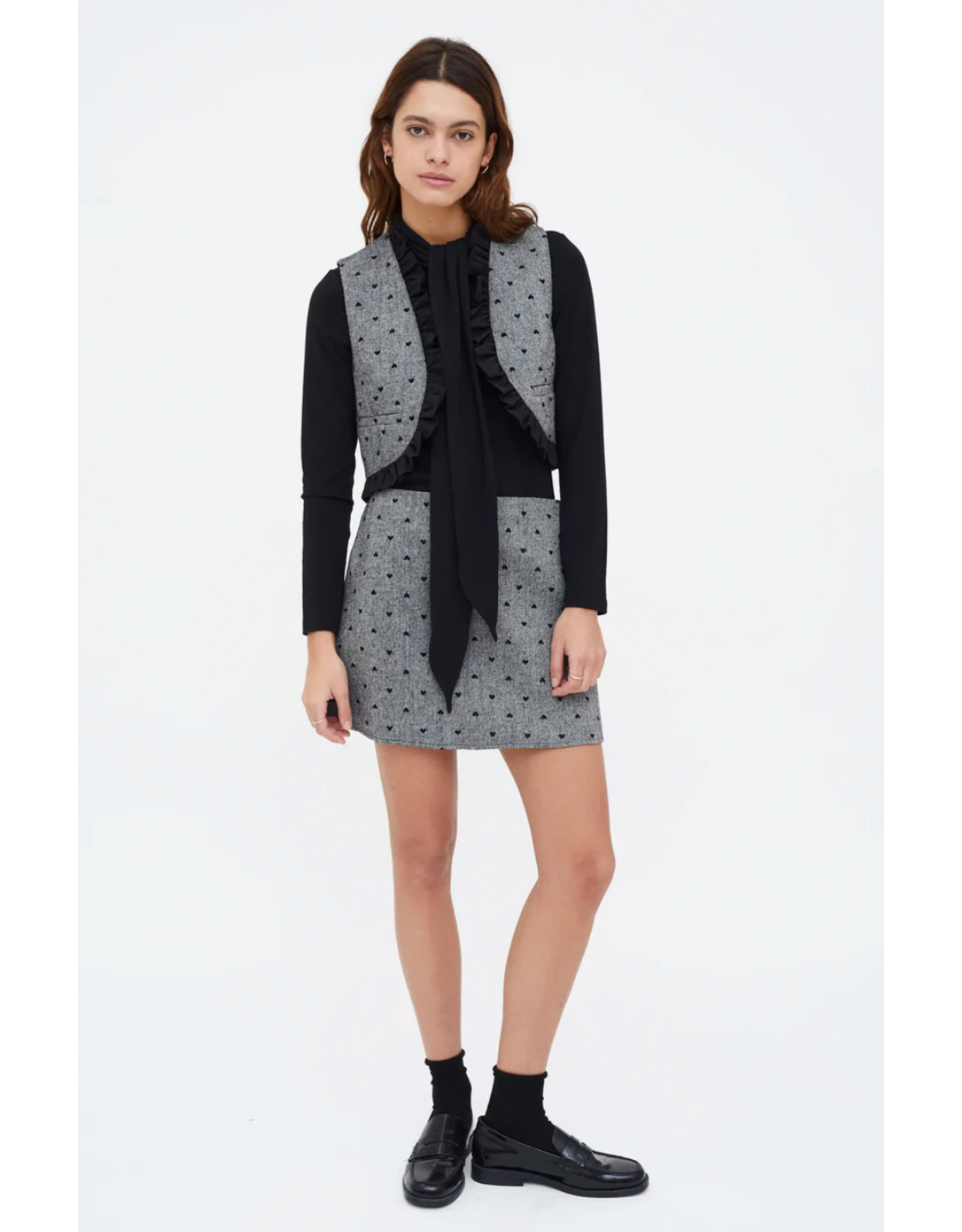 Compania Fantastica Compania Fantastica - Heart Print Tweed Short Skirt (Grey)