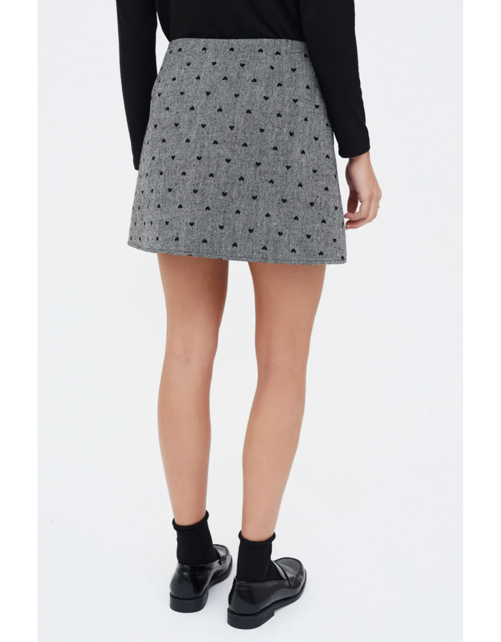 Compania Fantastica Compania Fantastica - Heart Print Tweed Short Skirt (Grey)
