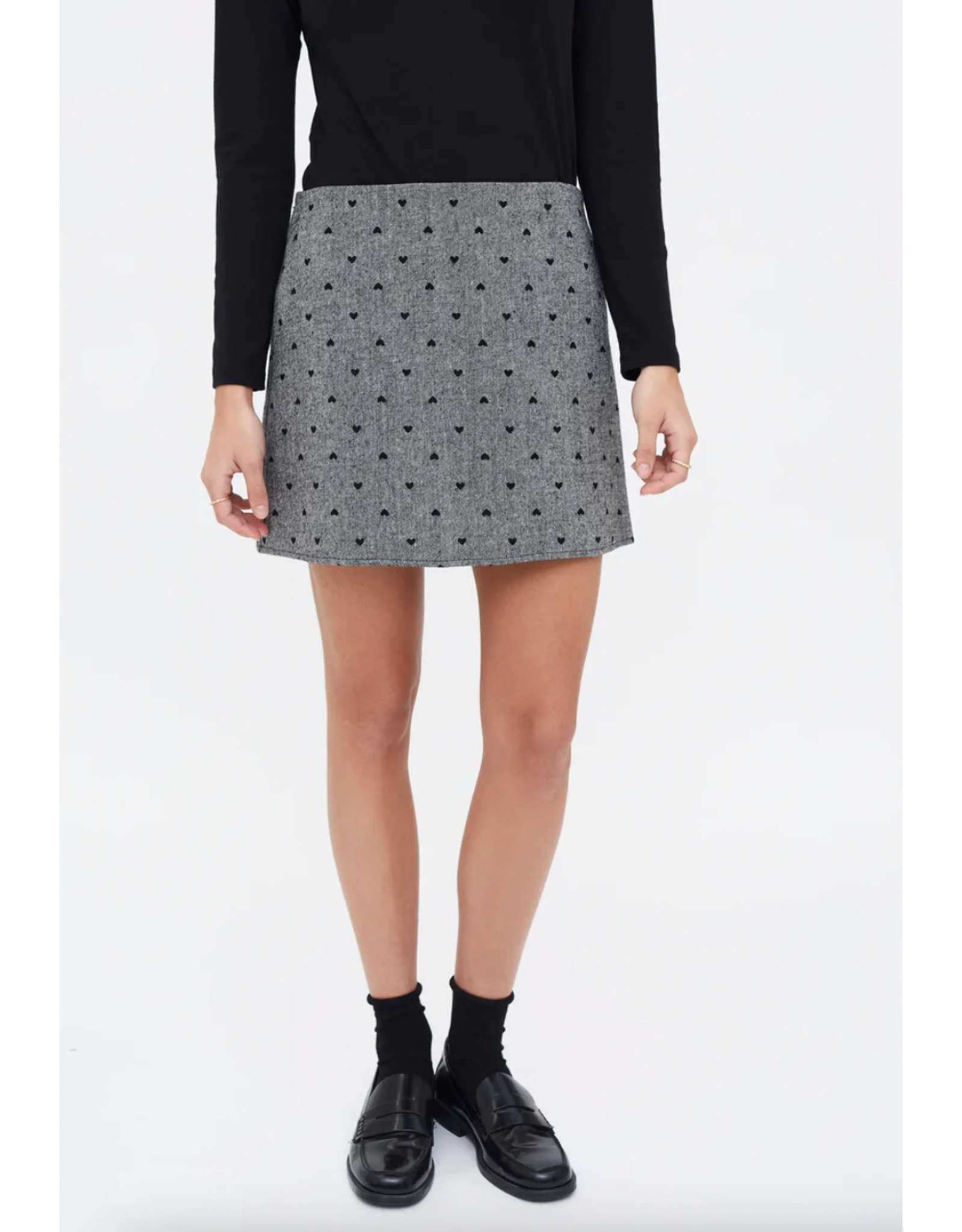 Compania Fantastica Compania Fantastica - Heart Print Tweed Short Skirt (Grey)