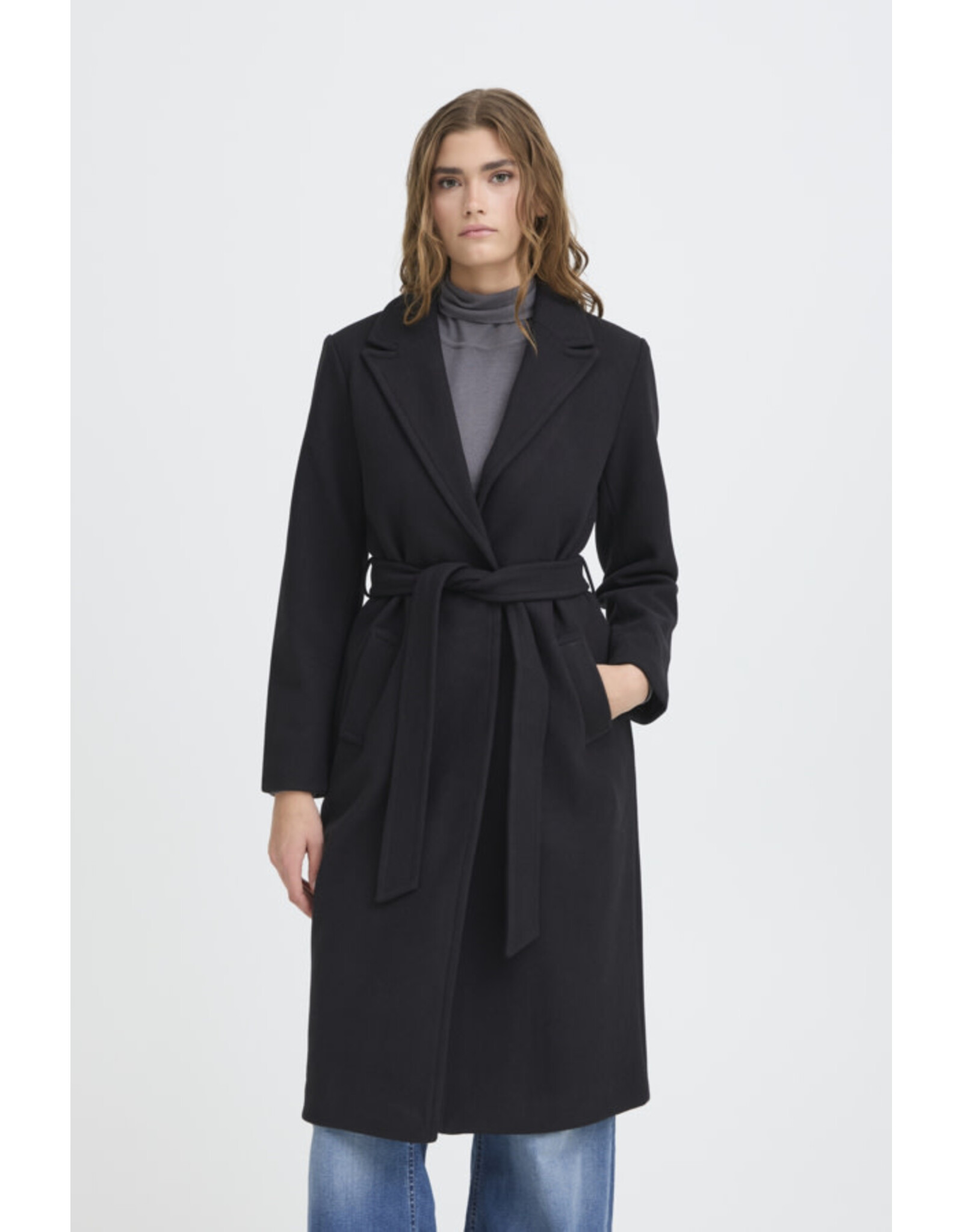 ICHI ICHI - Jannet Belted Long Coat (Black)