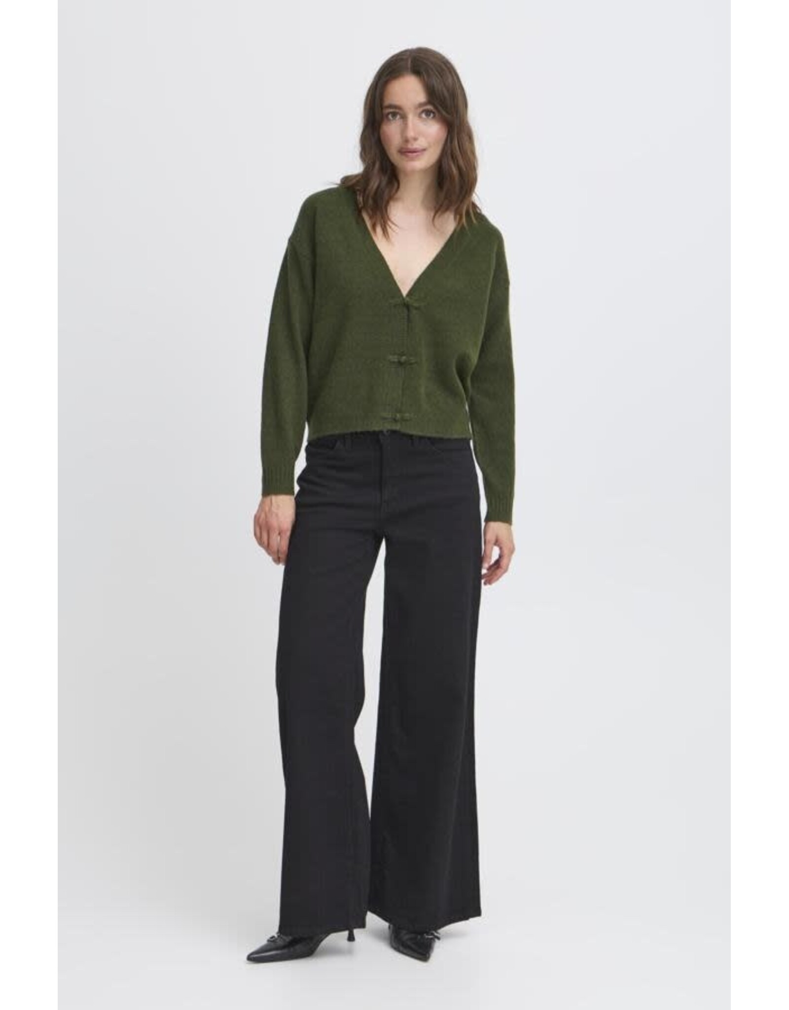 ICHI ICHI - Dasila V Neck Cardigan (Rifle Green)
