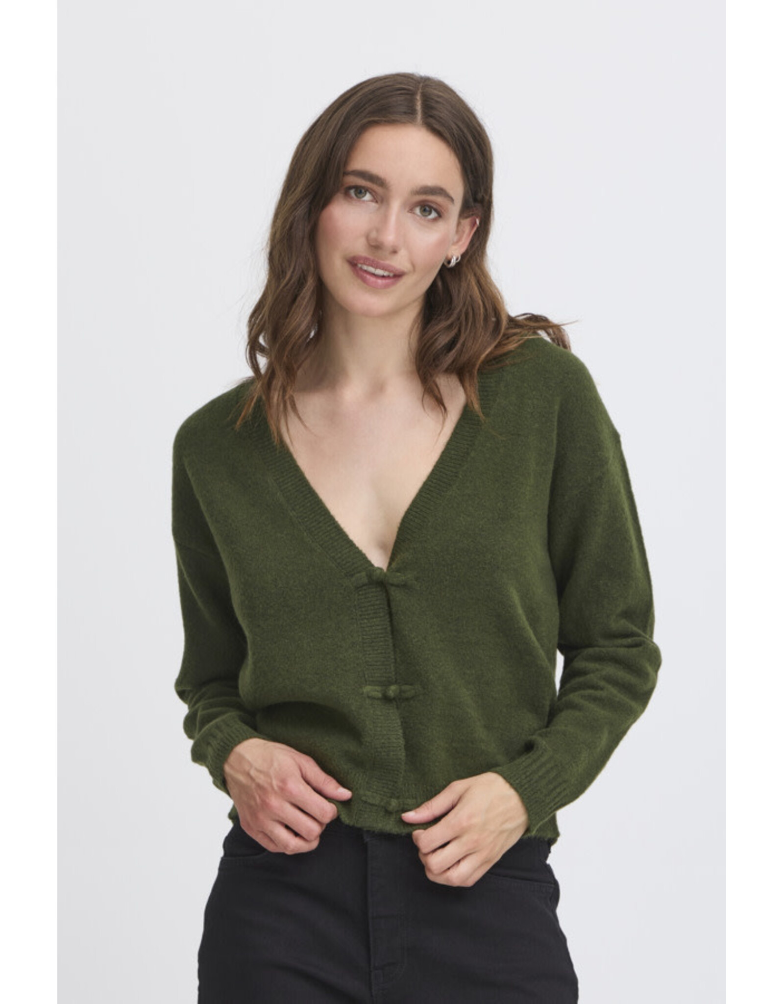 ICHI ICHI - Dasila V Neck Cardigan (Rifle Green)