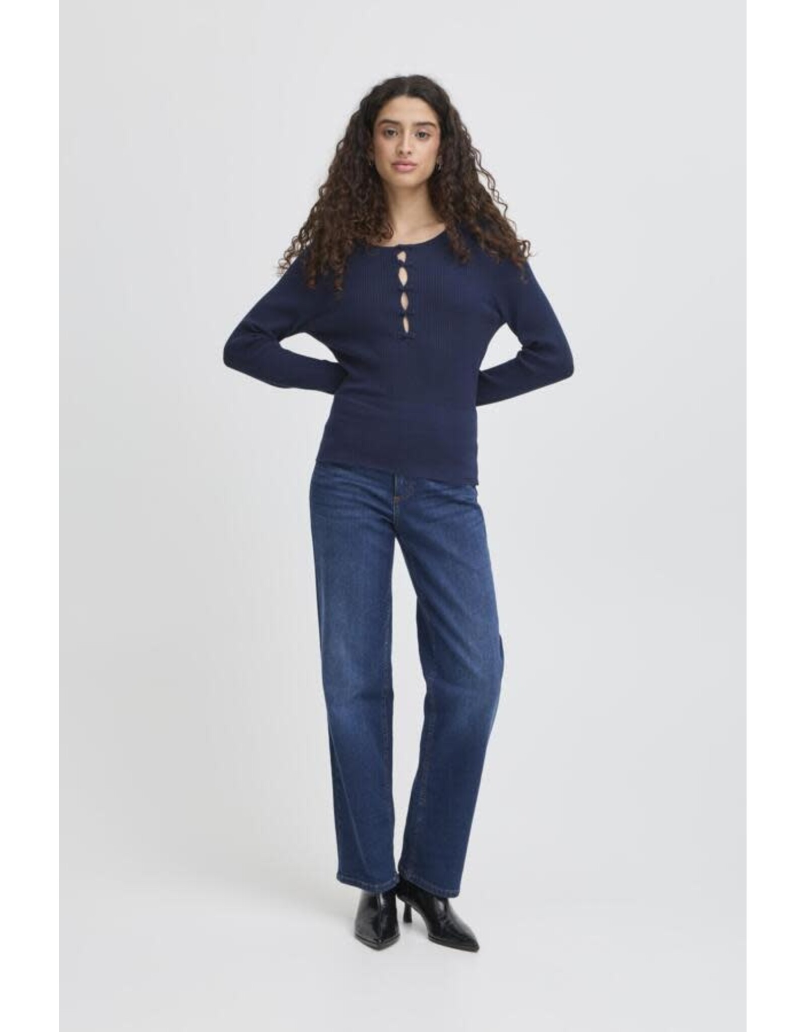ICHI ICHI - Mafa Knit Top with Bow Details (Total Eclipse)