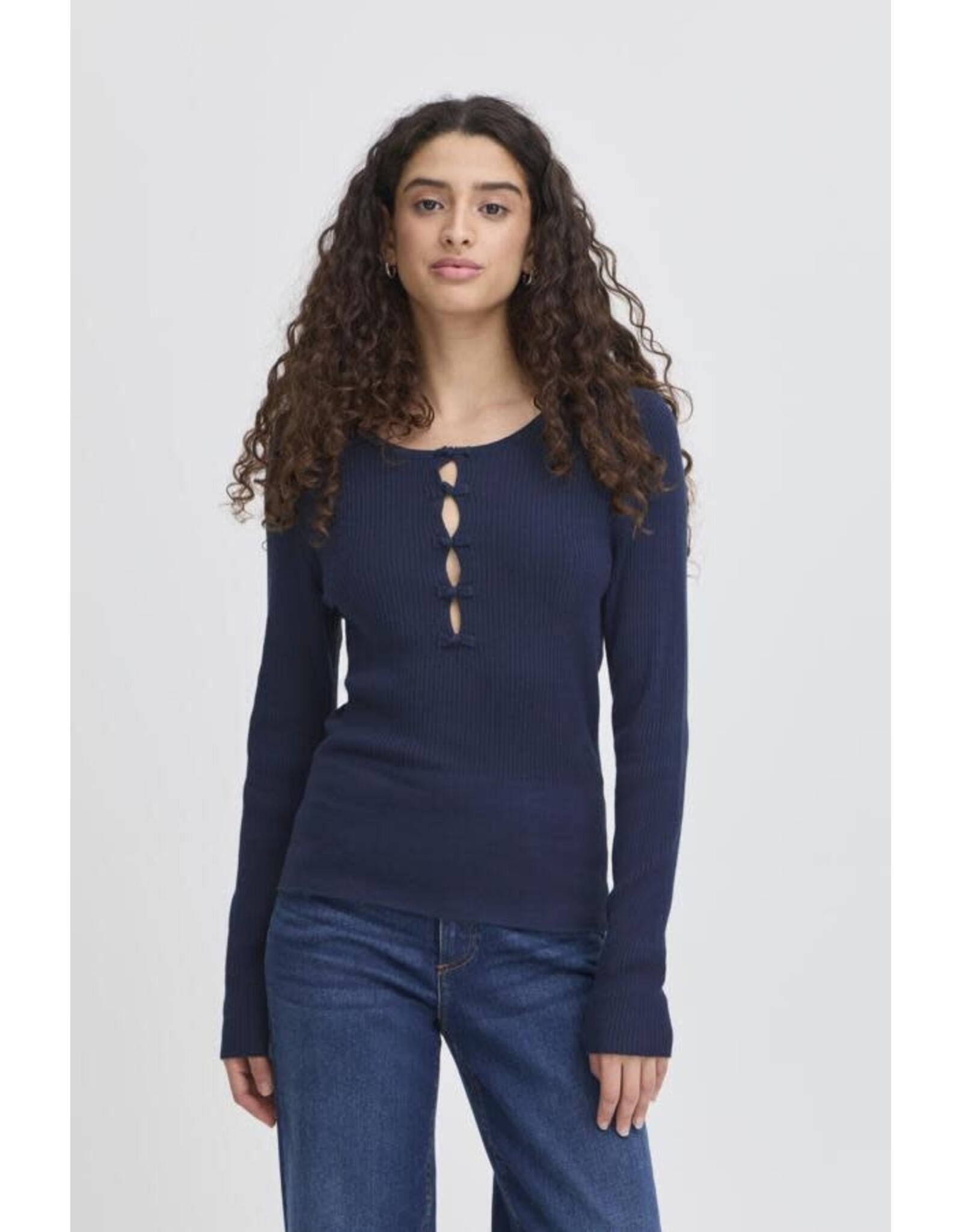 ICHI ICHI - Mafa Knit Top with Bow Details (Total Eclipse)