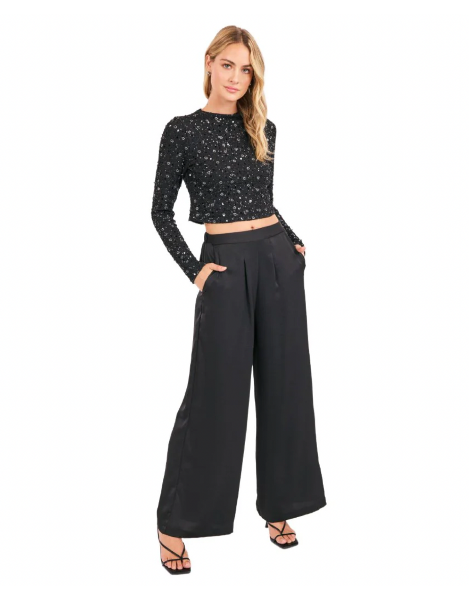 Sadie & Sage Sadie & Sage - Romy Satin Pleated Pant (Black)