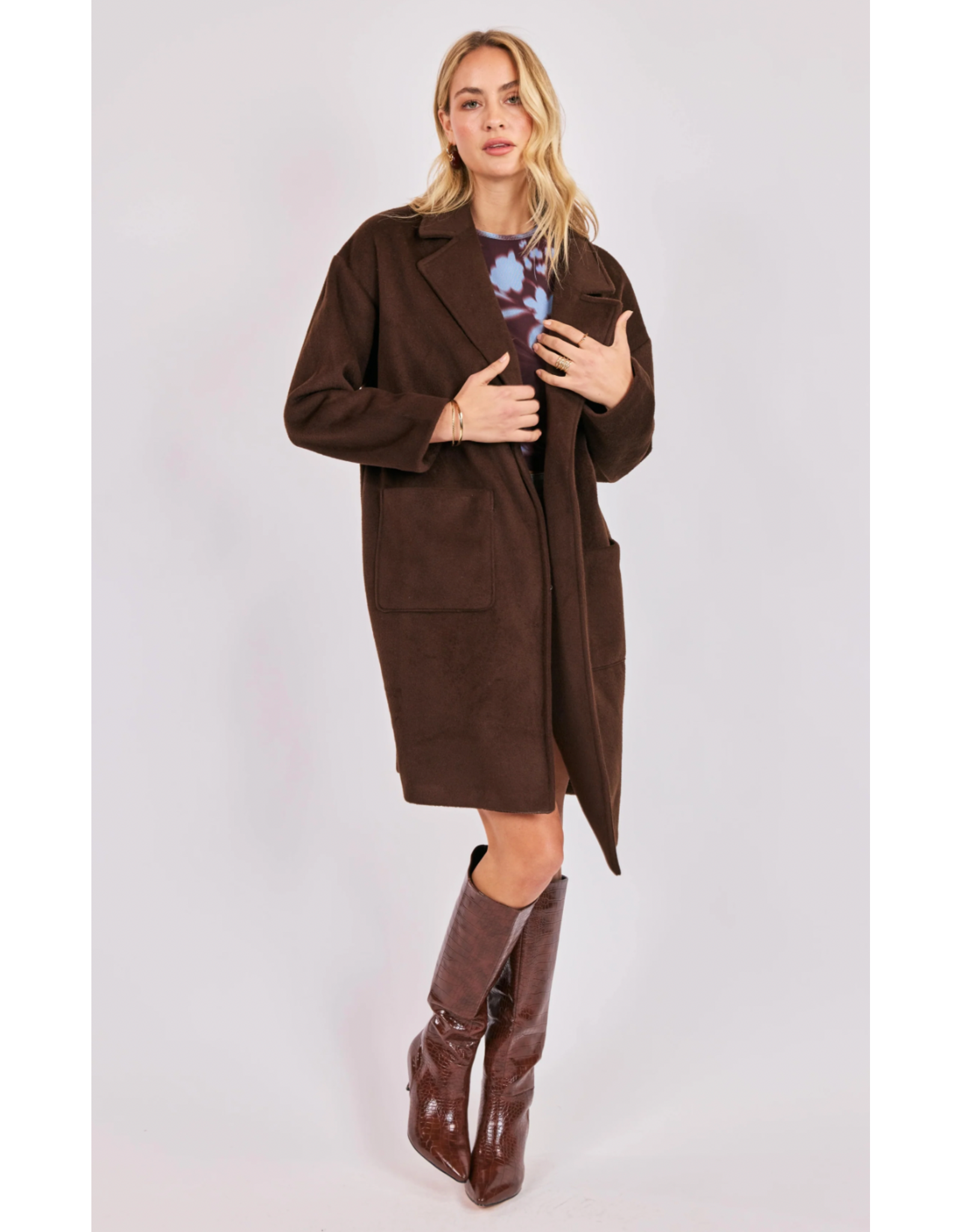 Sadie & Sage Sadie & Sage - Livia Open Front Long Coat (Espresso)