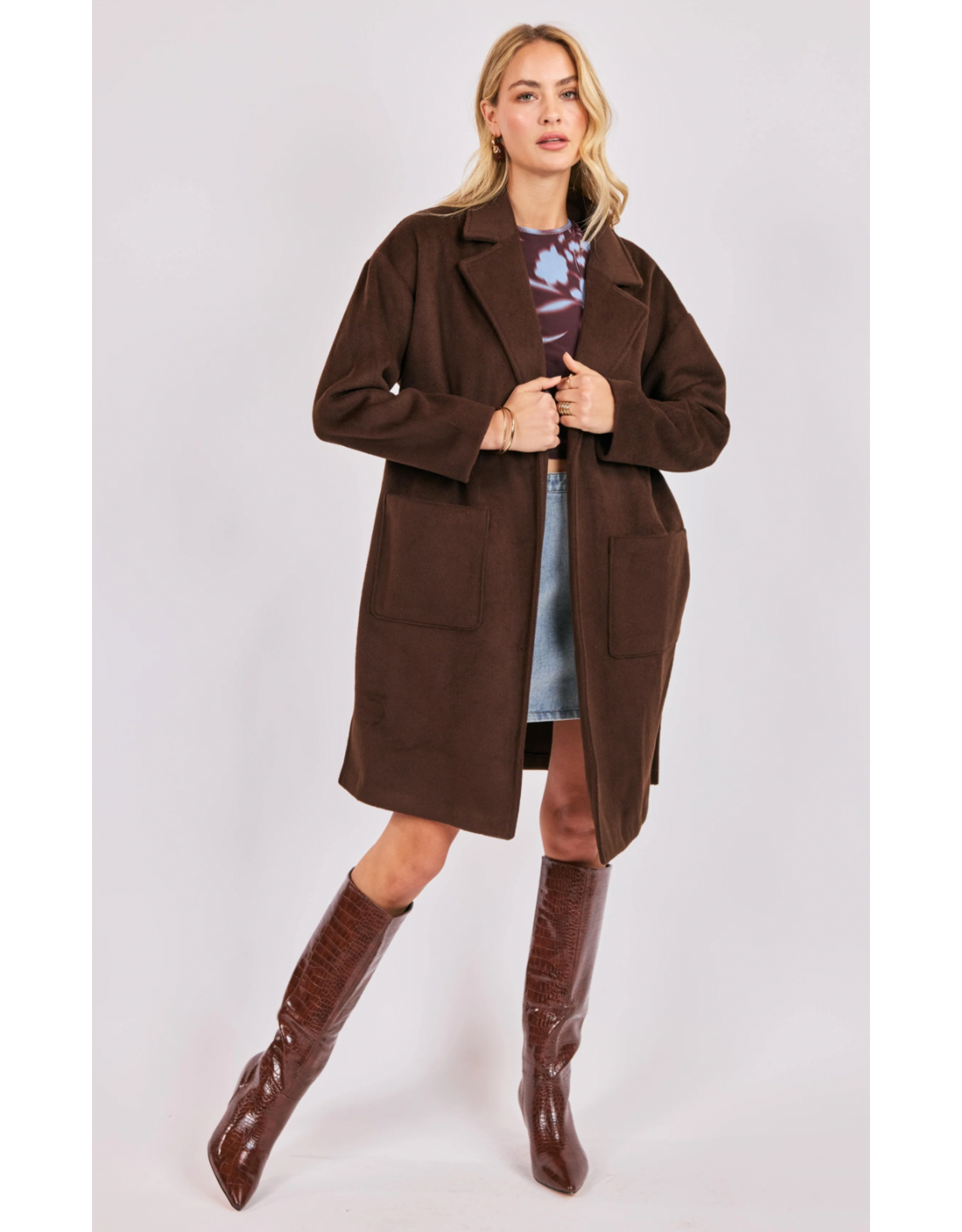 Sadie & Sage Sadie & Sage - Livia Open Front Long Coat (Espresso)