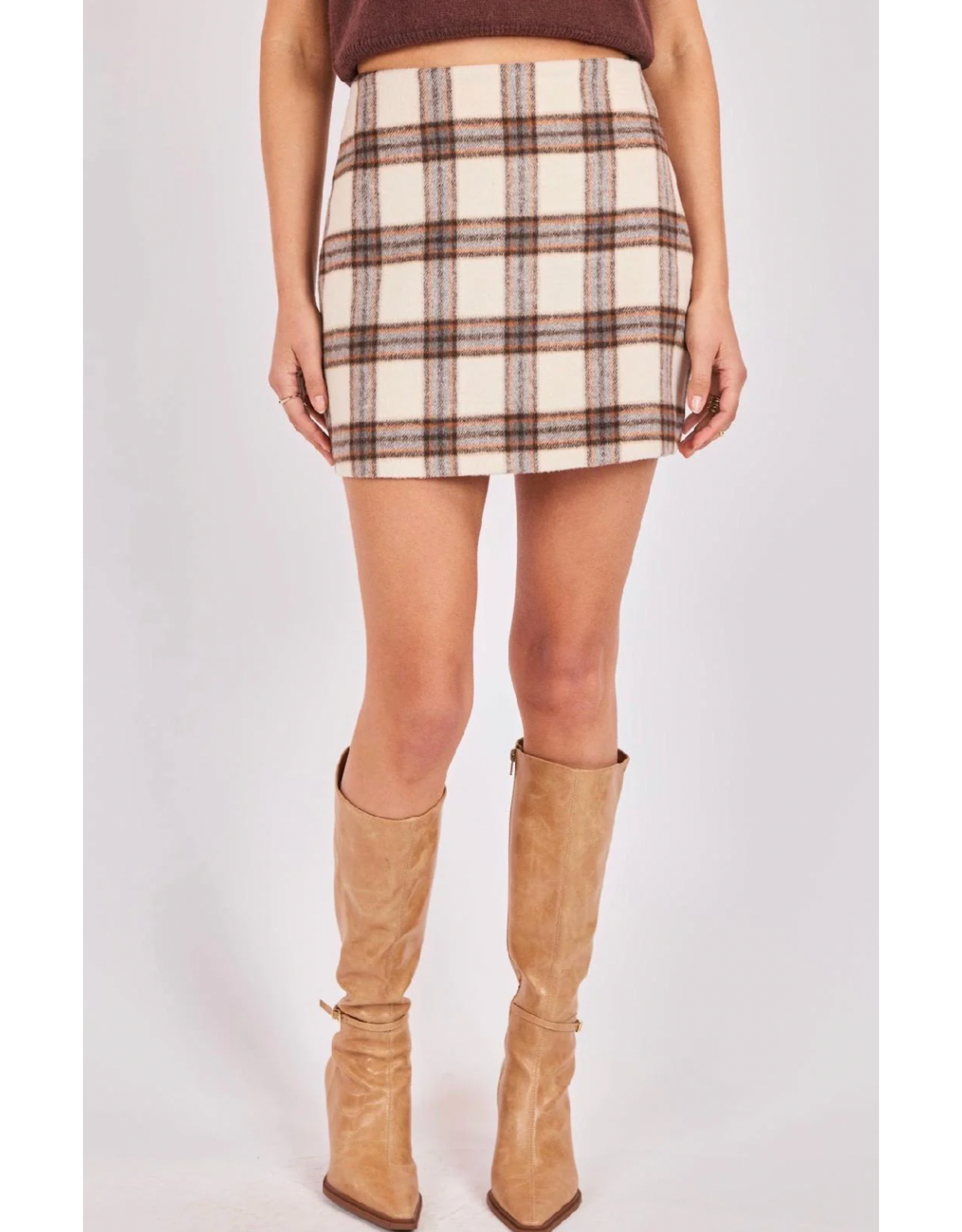 Sadie & Sage Sadie & Sage - Manhattan Hush Plaid Mini Skirt (Cream)