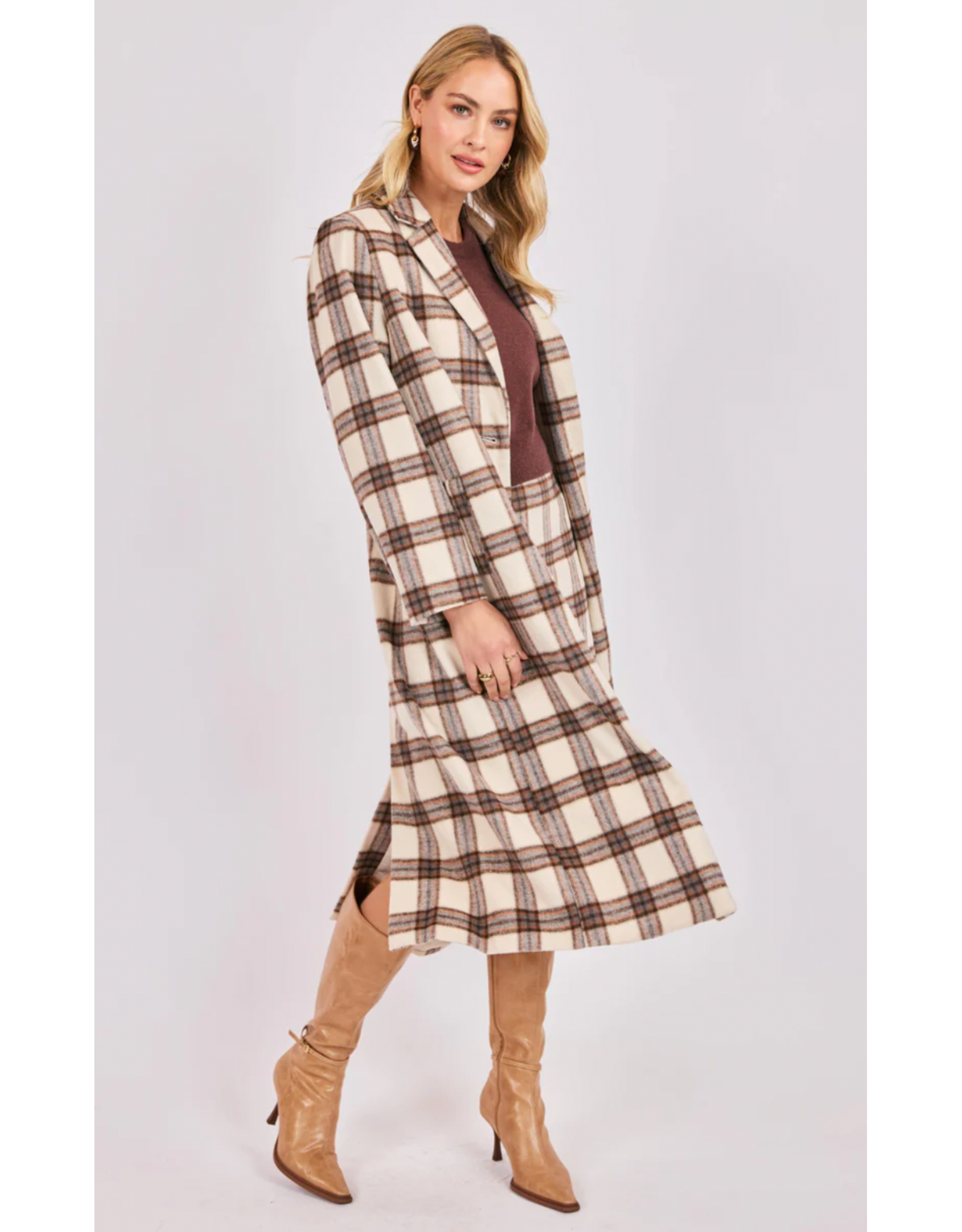Sadie & Sage Sadie & Sage - Manhattan Hush Plaid Long Coat (Cream)