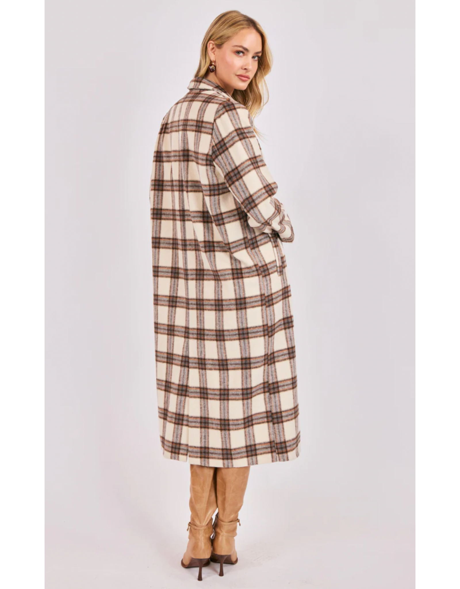 Sadie & Sage Sadie & Sage - Manhattan Hush Plaid Long Coat (Cream)