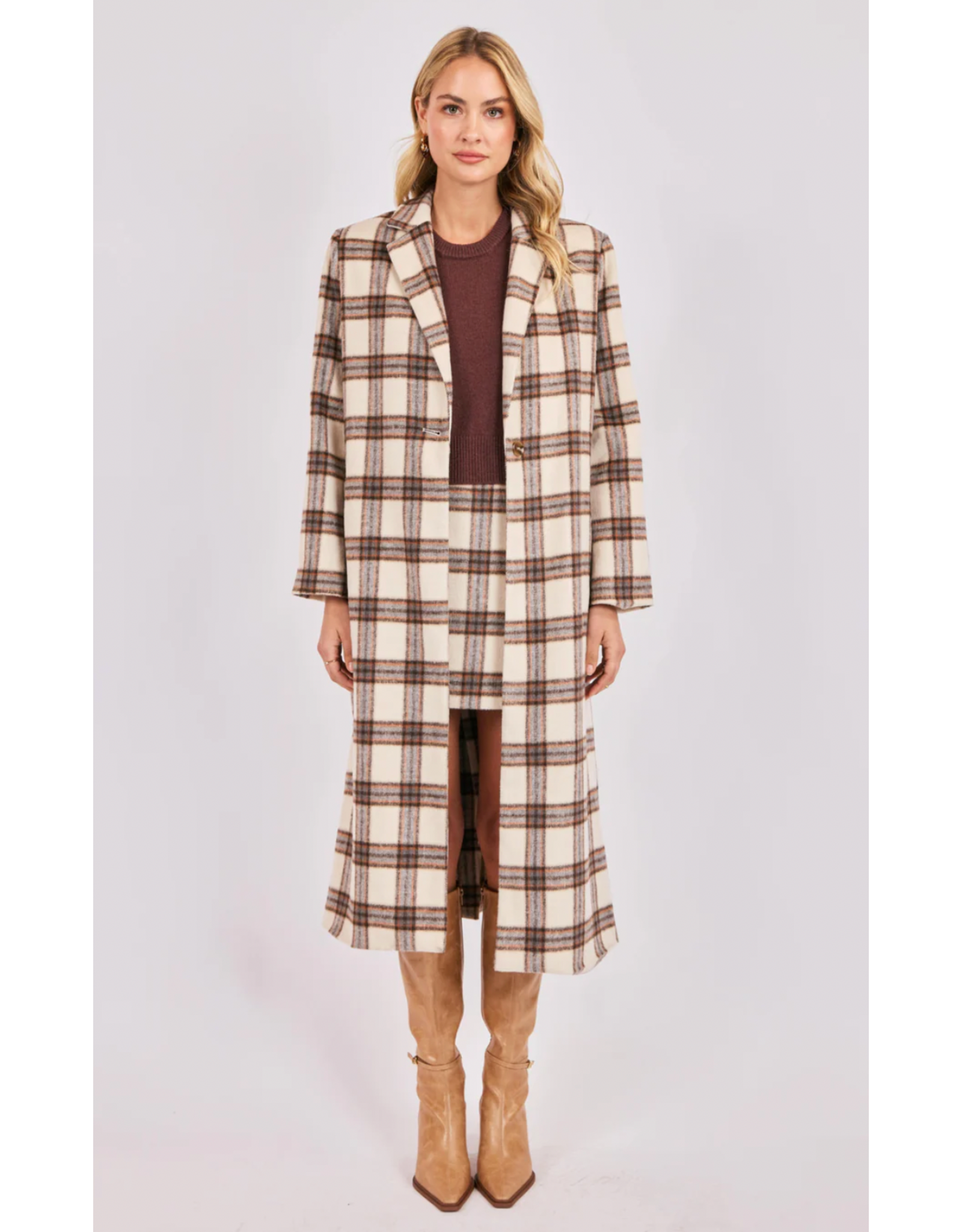 Sadie & Sage Sadie & Sage - Manhattan Hush Plaid Long Coat (Cream)