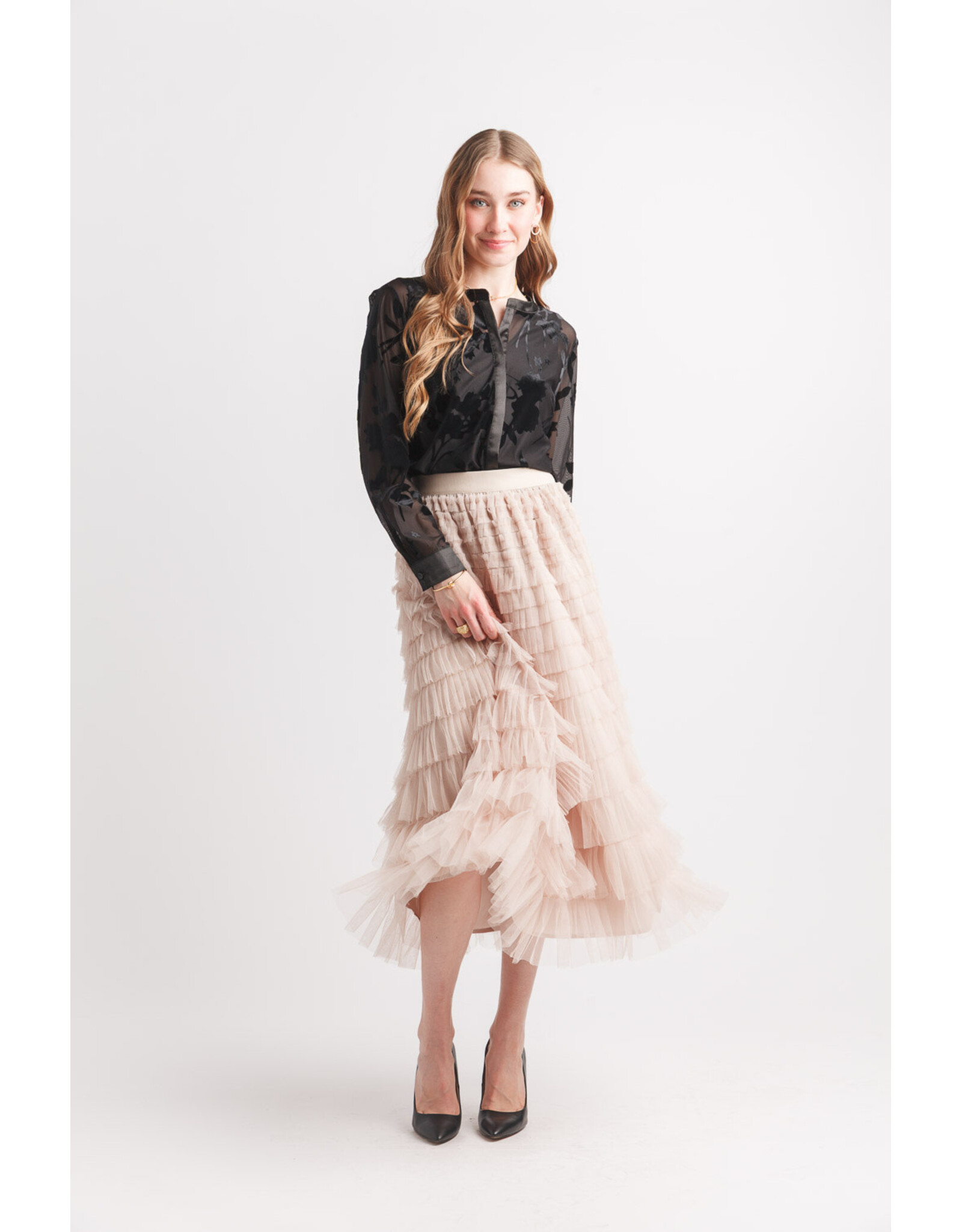 Papillon Papillon - Burnout Mesh Button Front Top (Black)