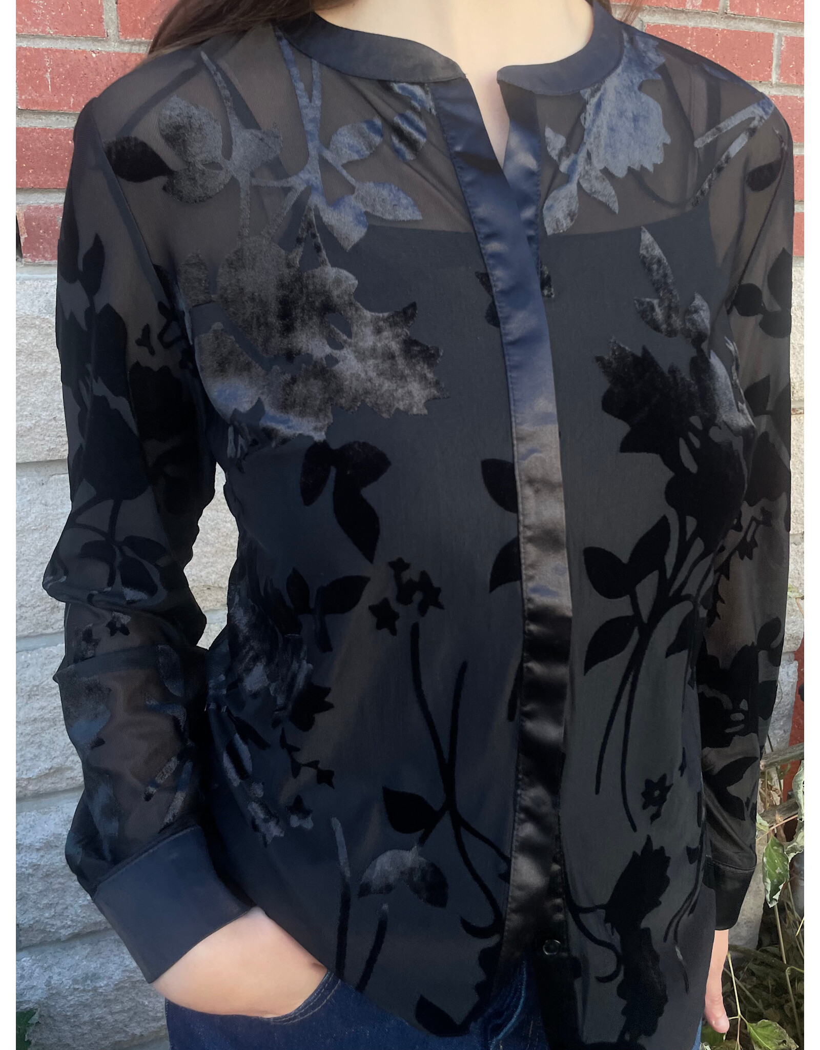 Papillon Papillon - Burnout Mesh Button Front Top (Black)