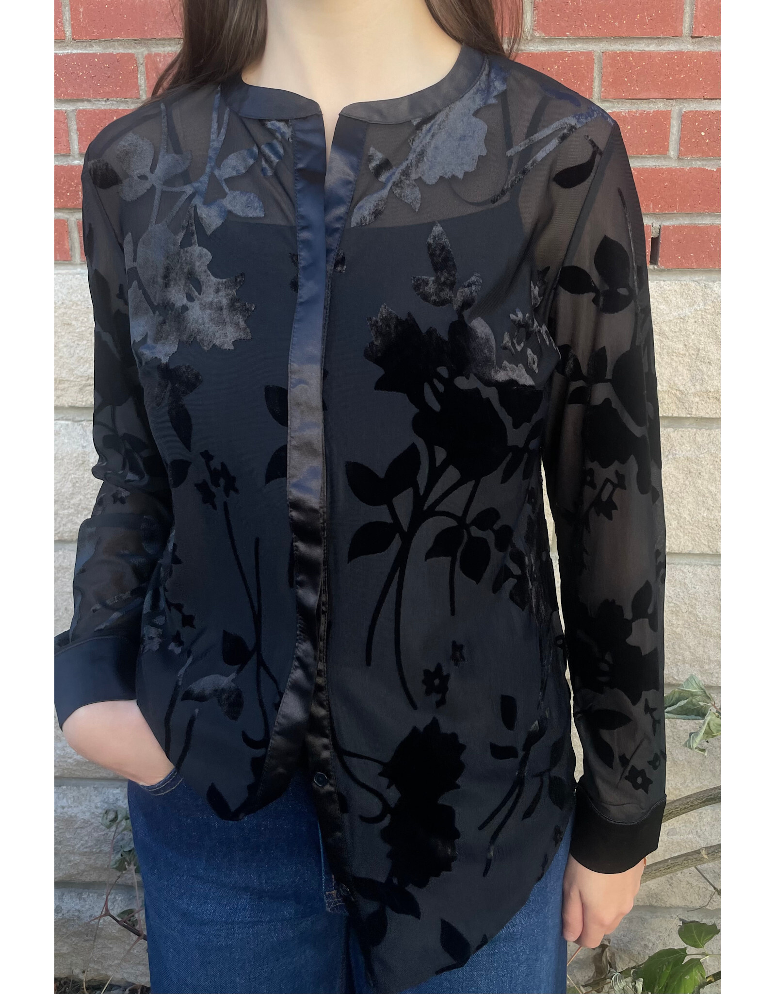 Papillon Papillon - Burnout Mesh Button Front Top (Black)