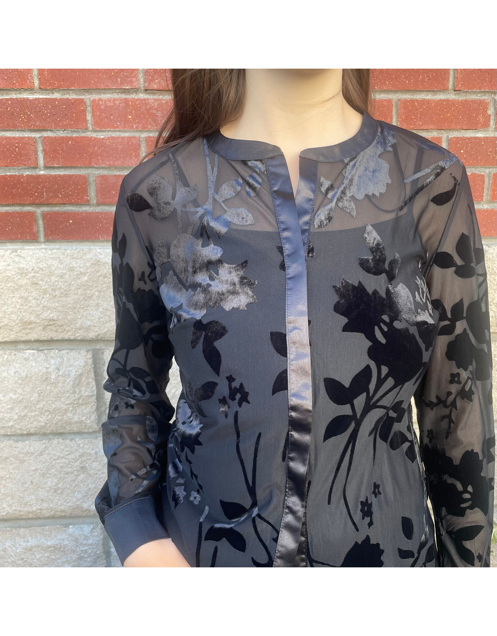 Papillon Papillon - Burnout Mesh Button Front Top (Black)