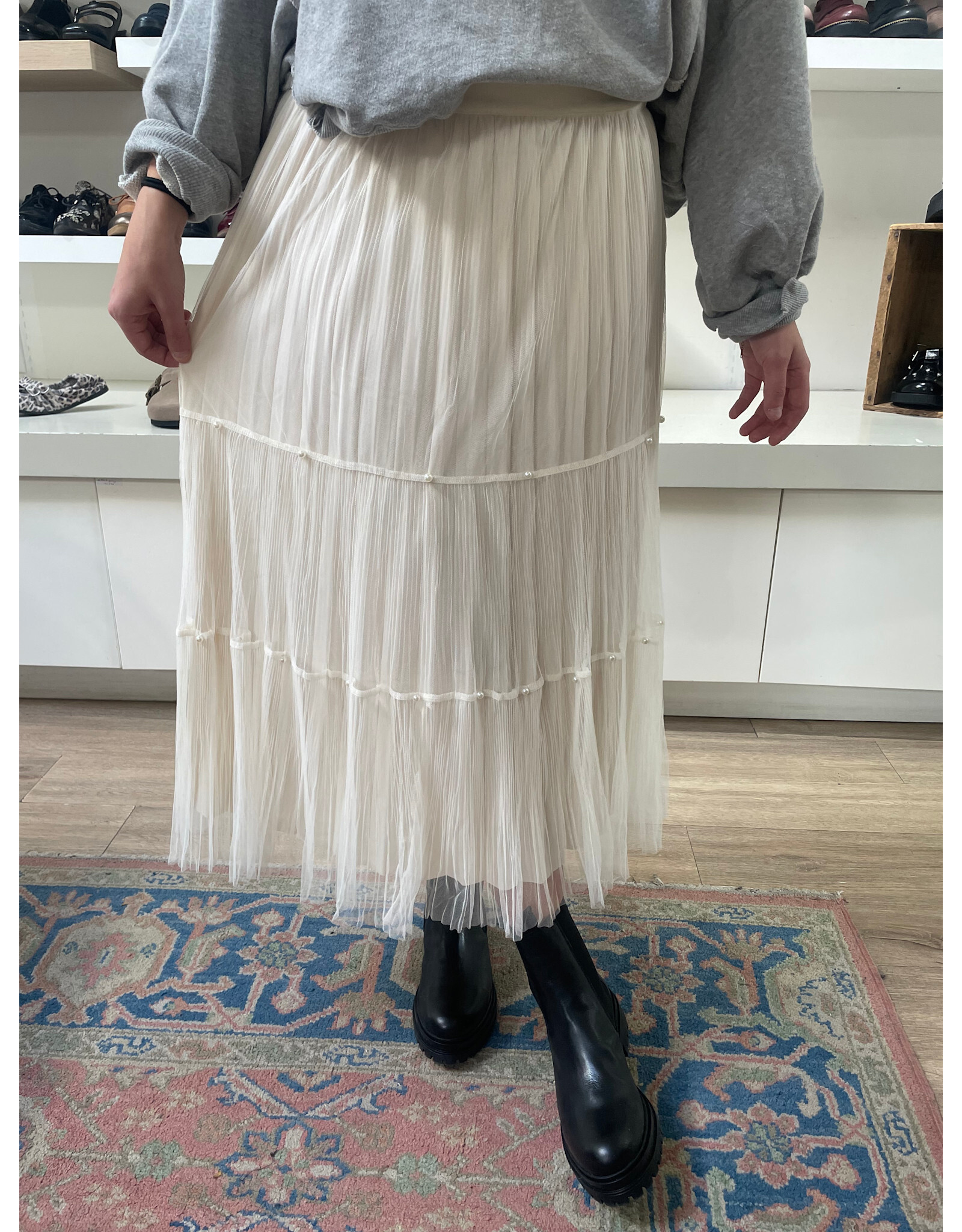 Papillon Papillon - Tiered Pleated Tulle Skirt (Cream)