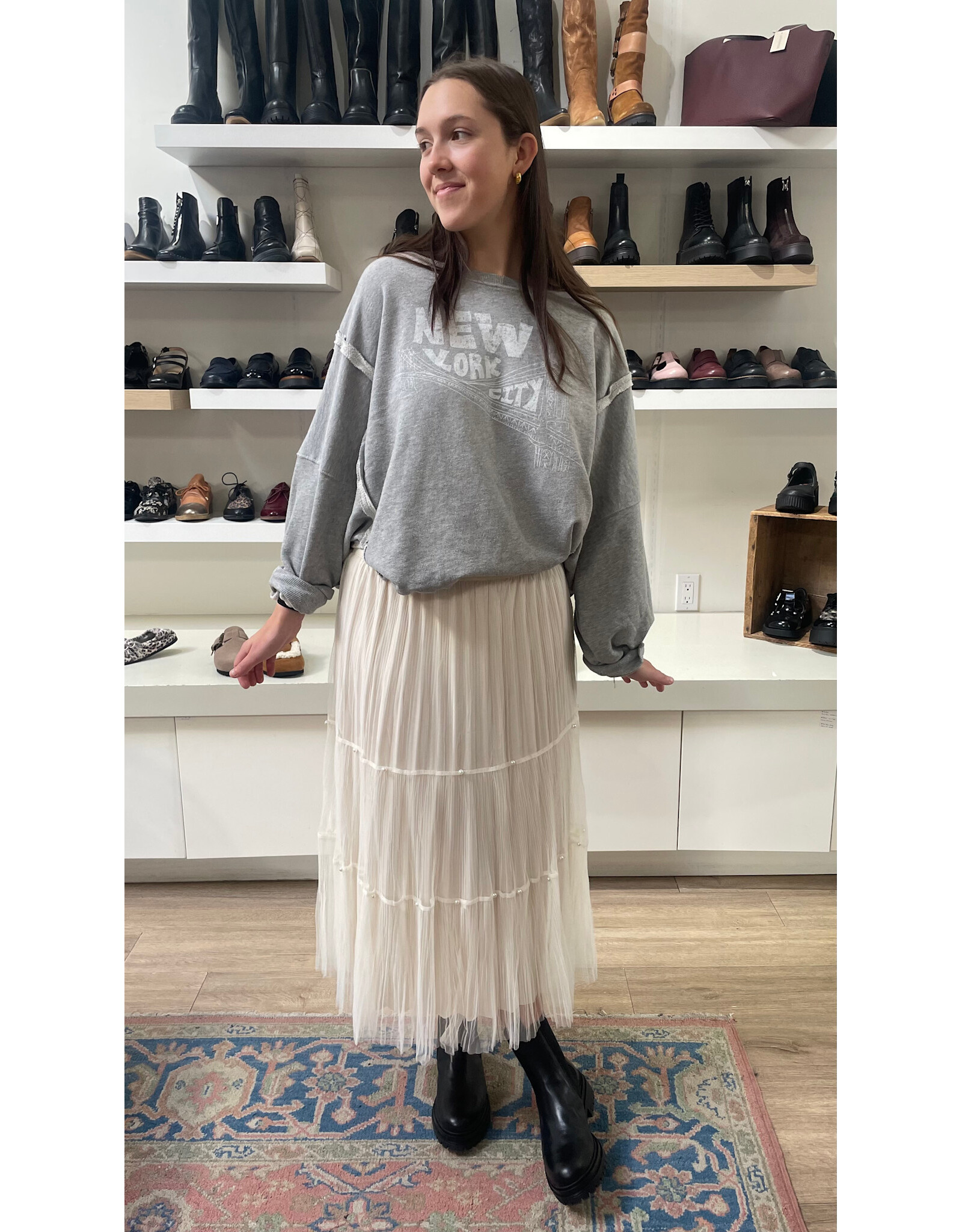 Papillon Papillon - Tiered Pleated Tulle Skirt (Cream)