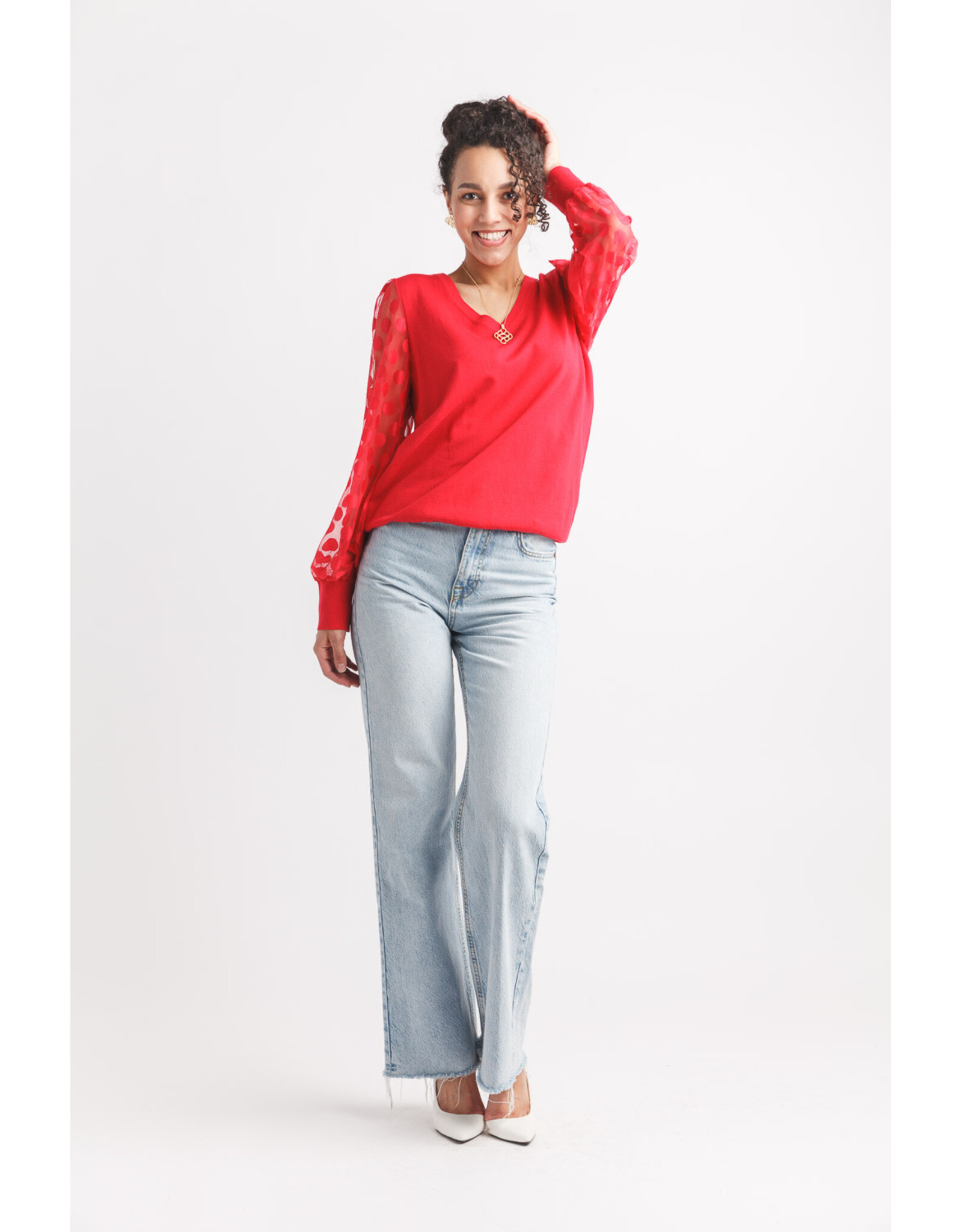 Papillon Papillon - V Neck Sweater with Polka Dot (Red)