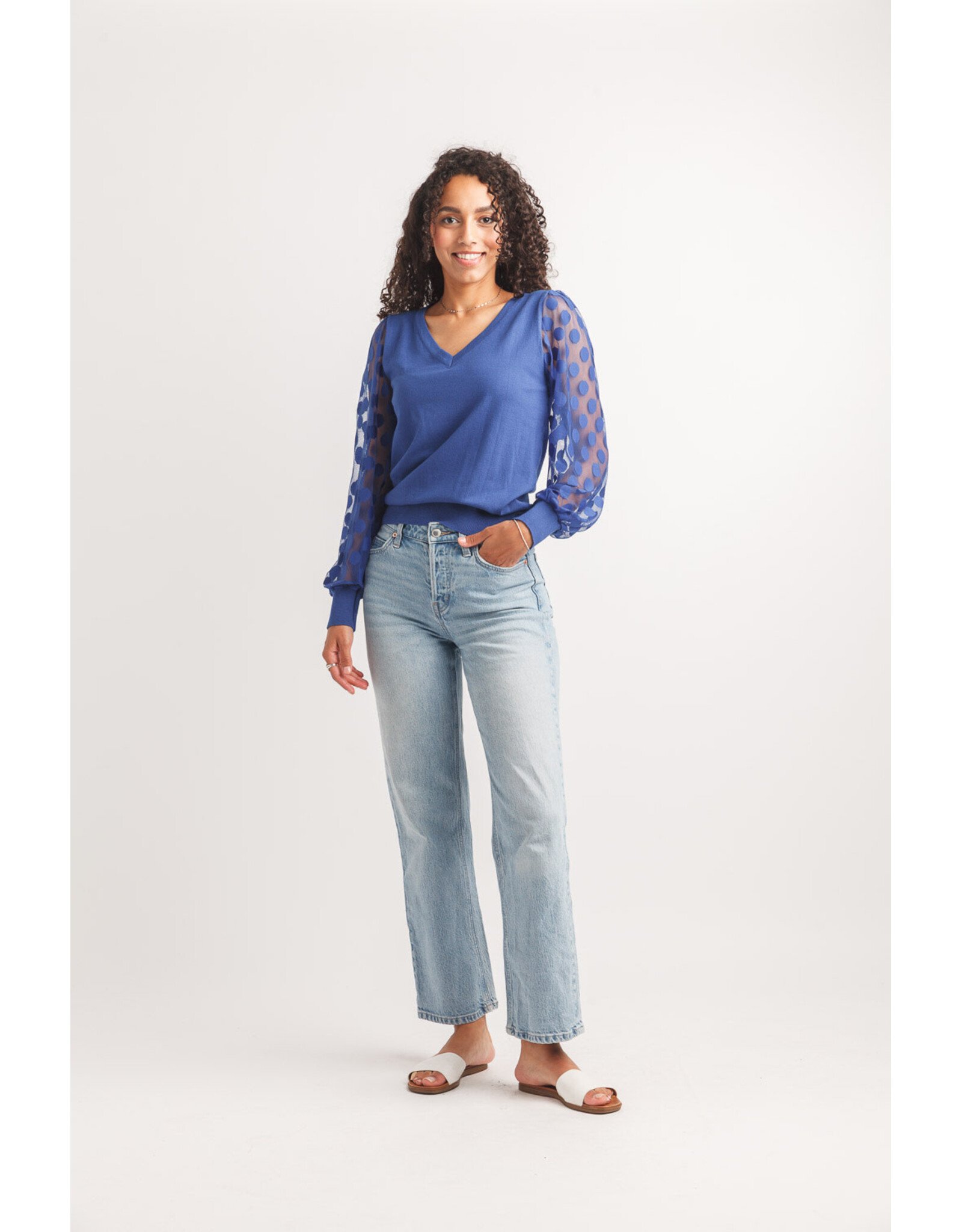 Papillon Papillon - V Neck Sweater with Polka Dot (Cobalt)