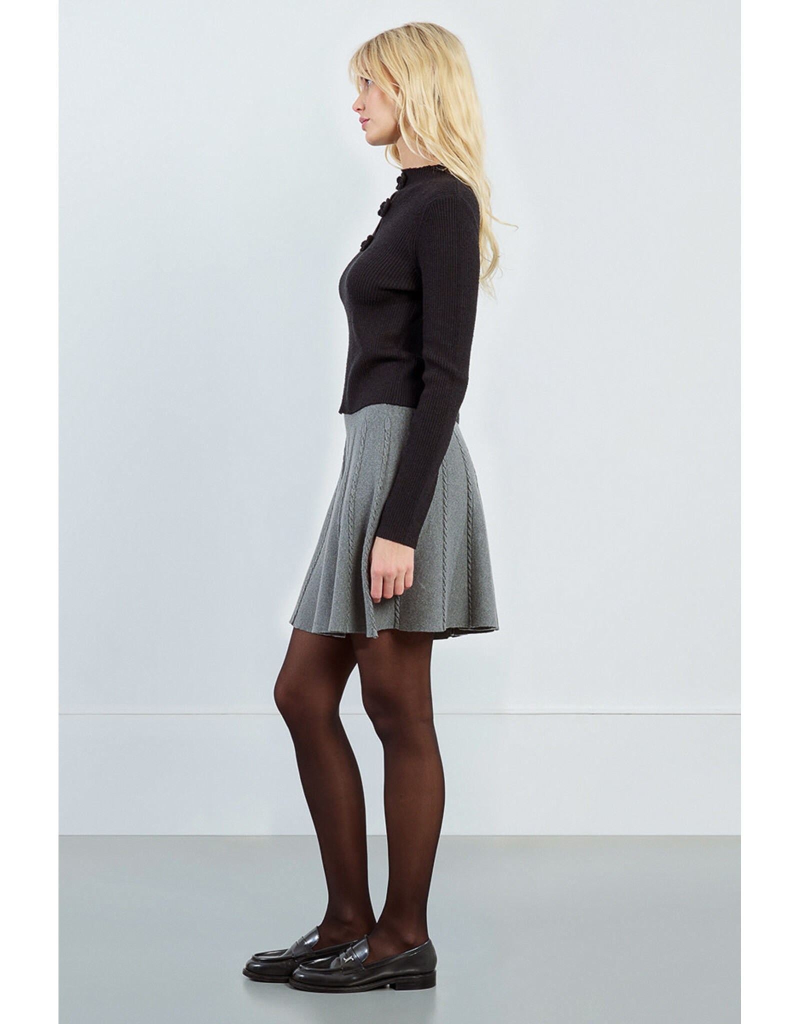 Molly Bracken Molly Bracken - Ribbed Sweater with Rosettes and Keyholes (Black)