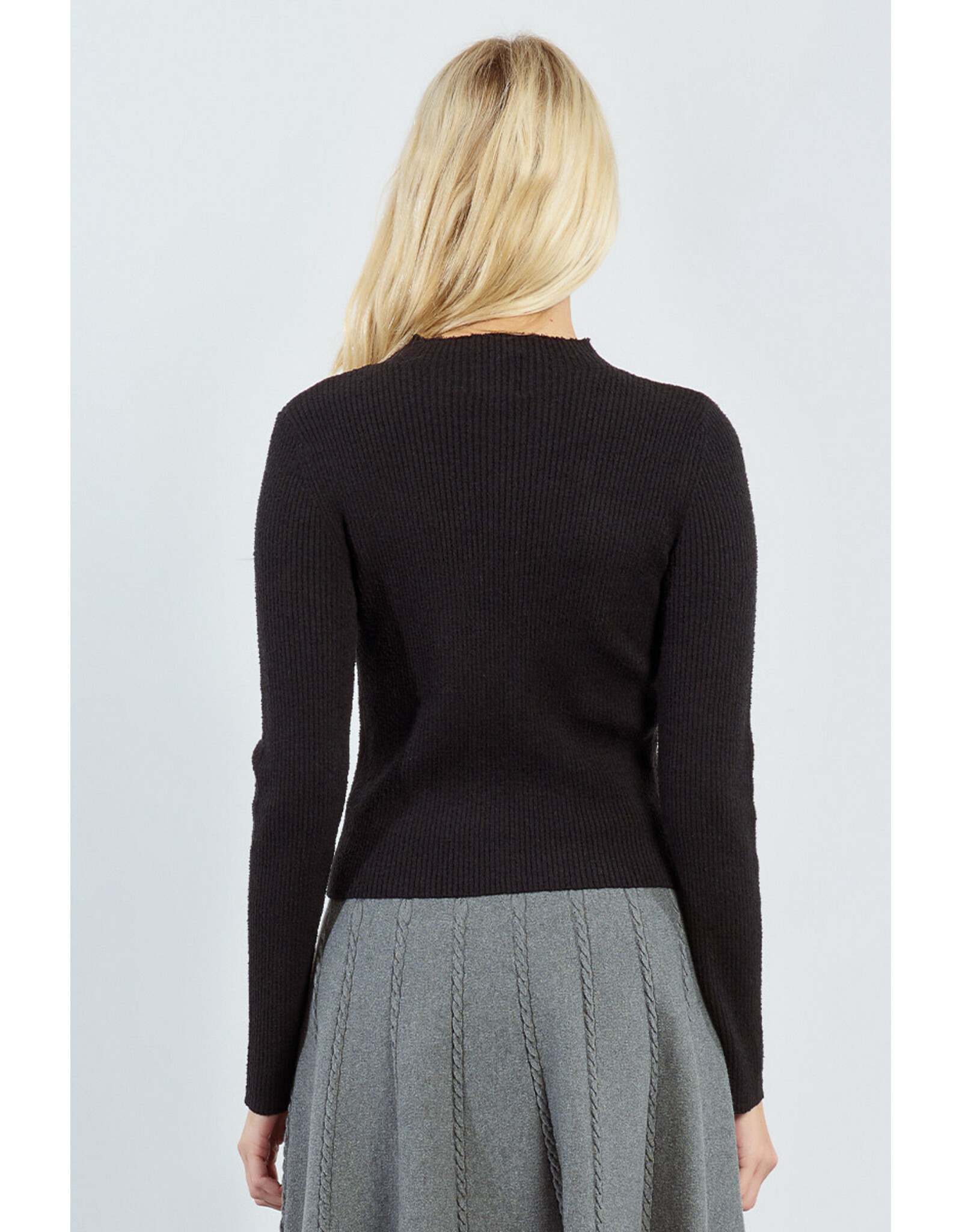Molly Bracken Molly Bracken - Ribbed Sweater with Rosettes and Keyholes (Black)