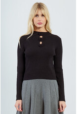 Molly Bracken Molly Bracken - Ribbed Sweater with Rosettes and Keyholes (Black)