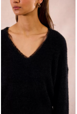 Molly Bracken Molly Bracken -  Lace  V Neck Sweater (Black)