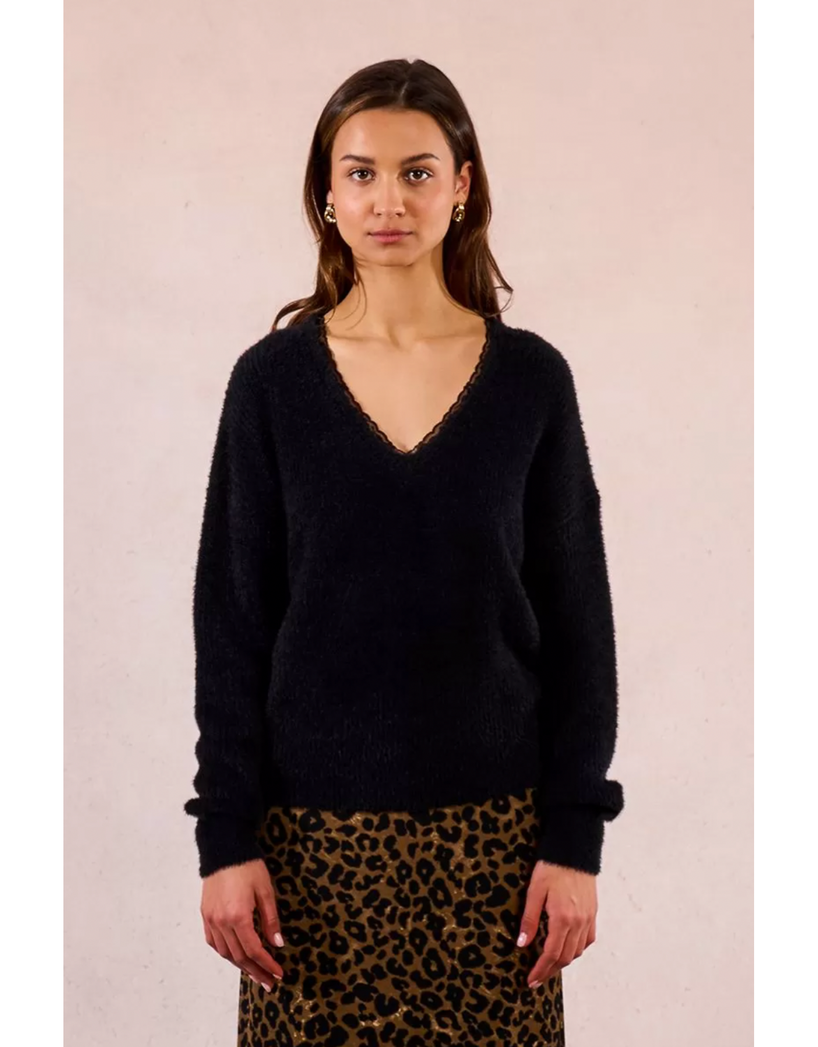 Molly Bracken Molly Bracken -  Lace  V Neck Sweater (Black)