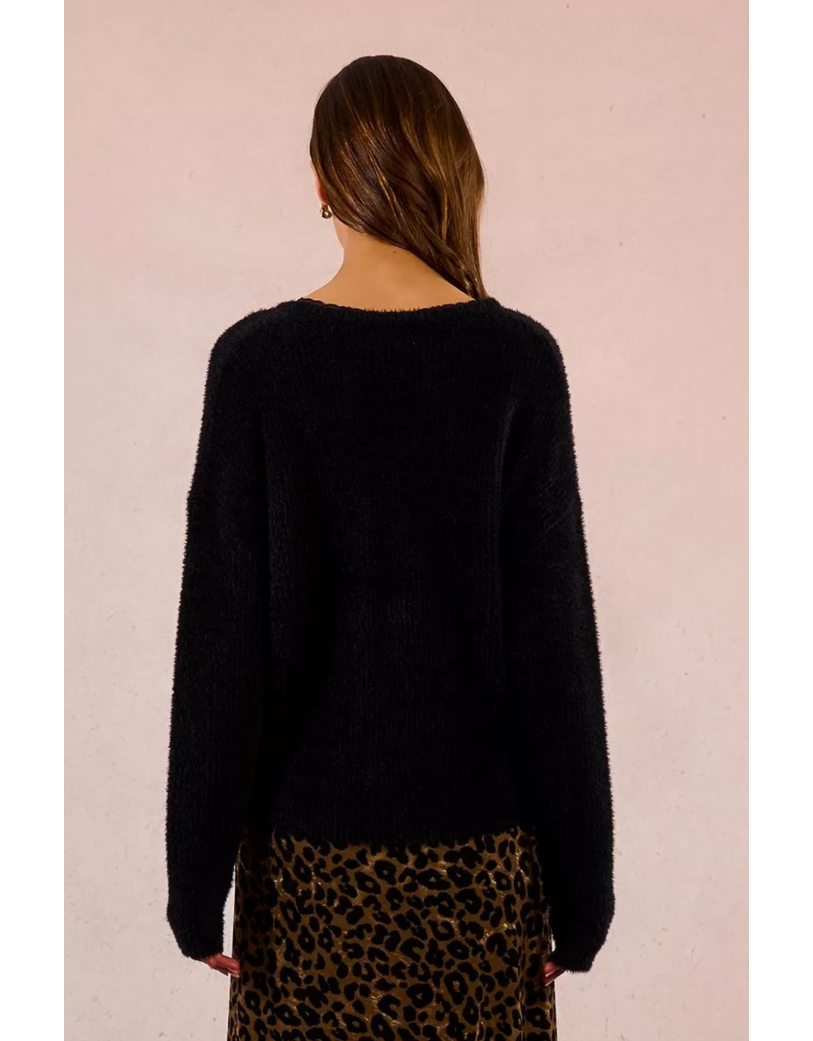 Molly Bracken Molly Bracken -  Lace  V Neck Sweater (Black)