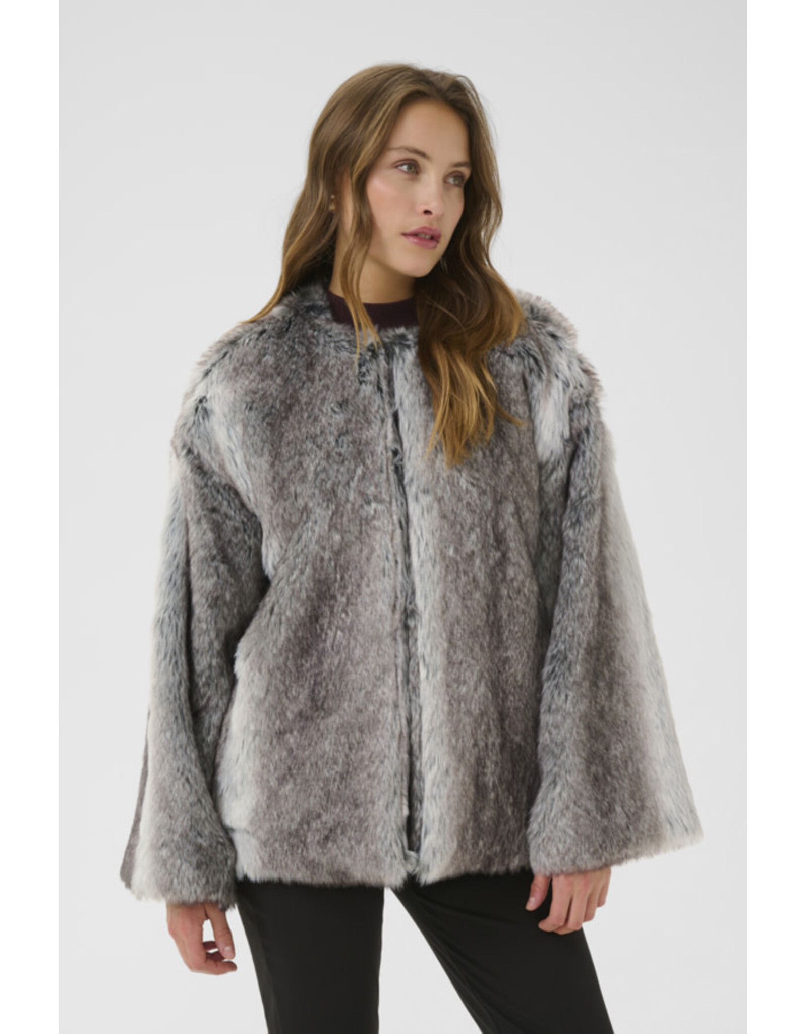 Kaffe Kaffe - Solana Faux Fur Coat (Grey / Brown Fur)