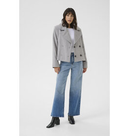 Kaffe Kaffe - Julia Cropped Double Breasted Coat (Light Grey Melange)
