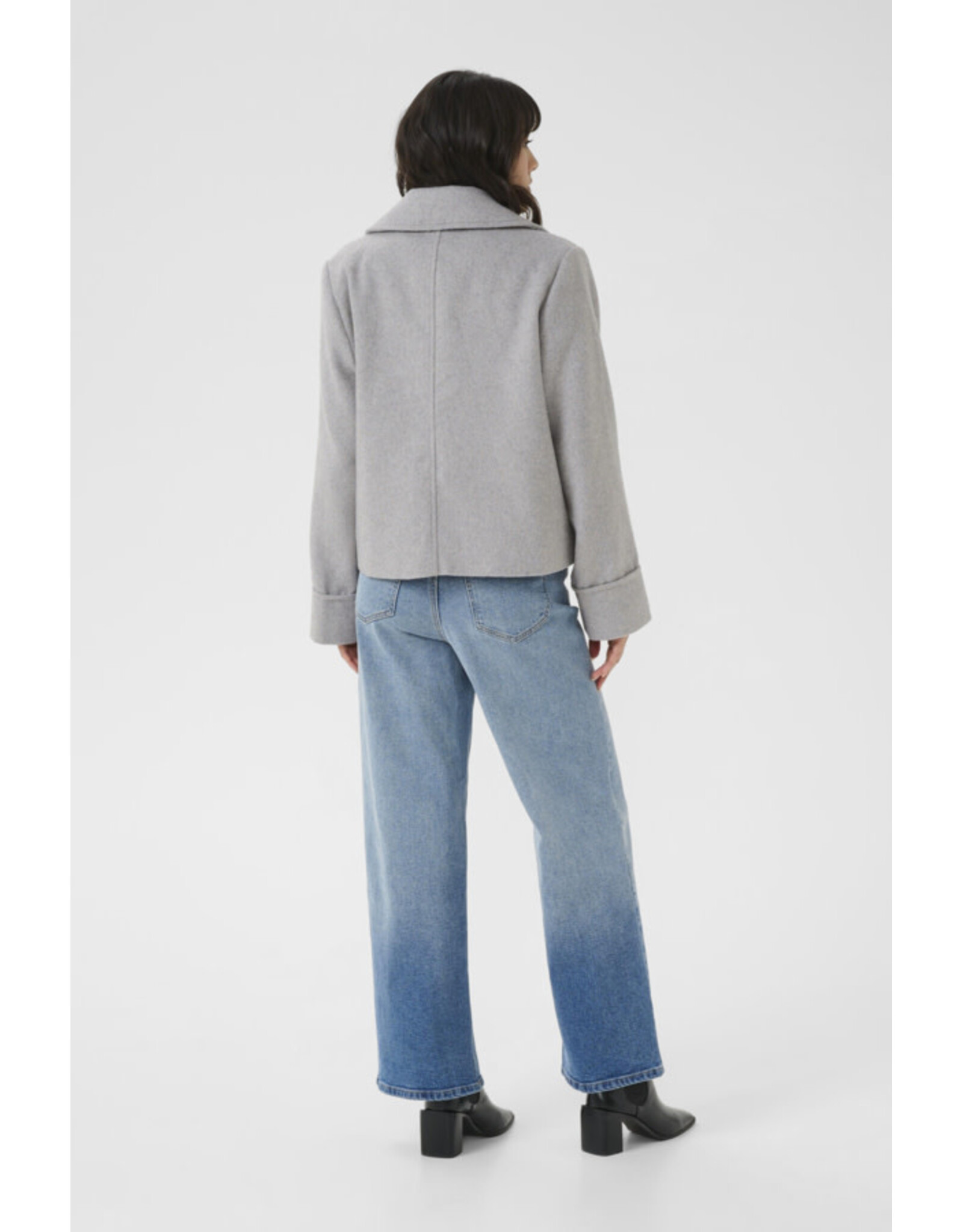 Kaffe Kaffe - Julia Cropped Double Breasted Coat (Light Grey Melange)