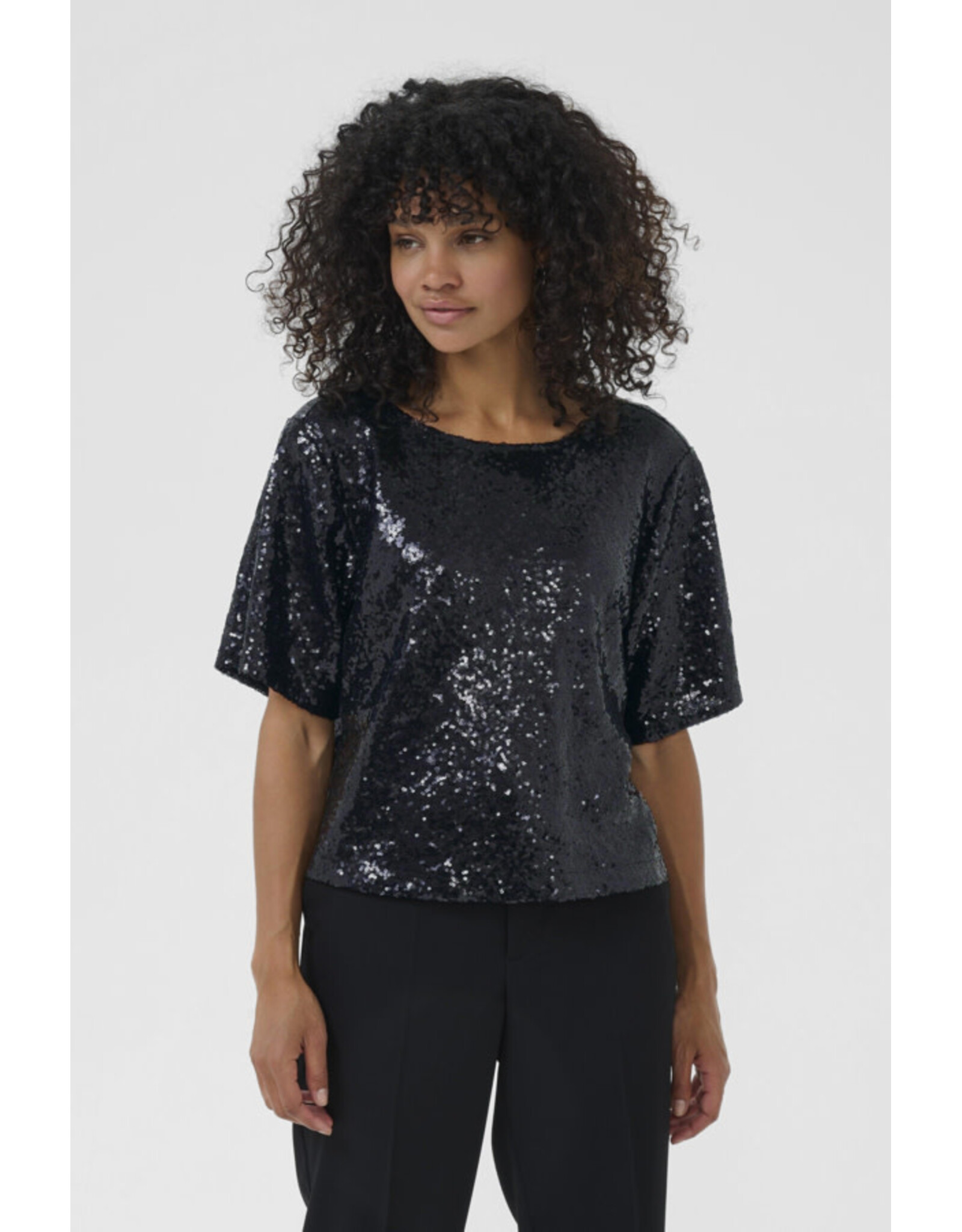 Kaffe Kaffe - Miranda Short Sleeve Sequin Top (Black)
