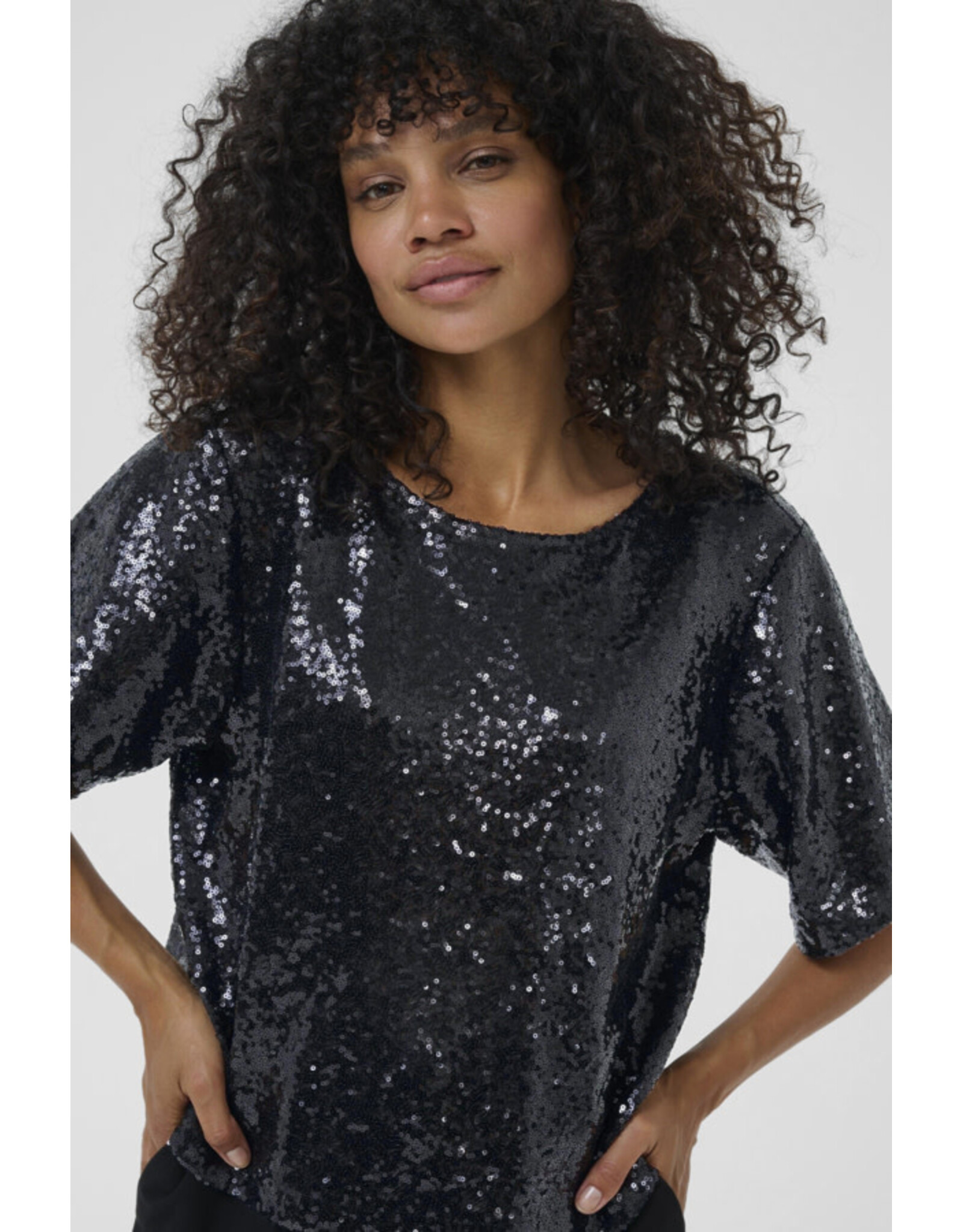 Kaffe Kaffe - Miranda Short Sleeve Sequin Top (Black)