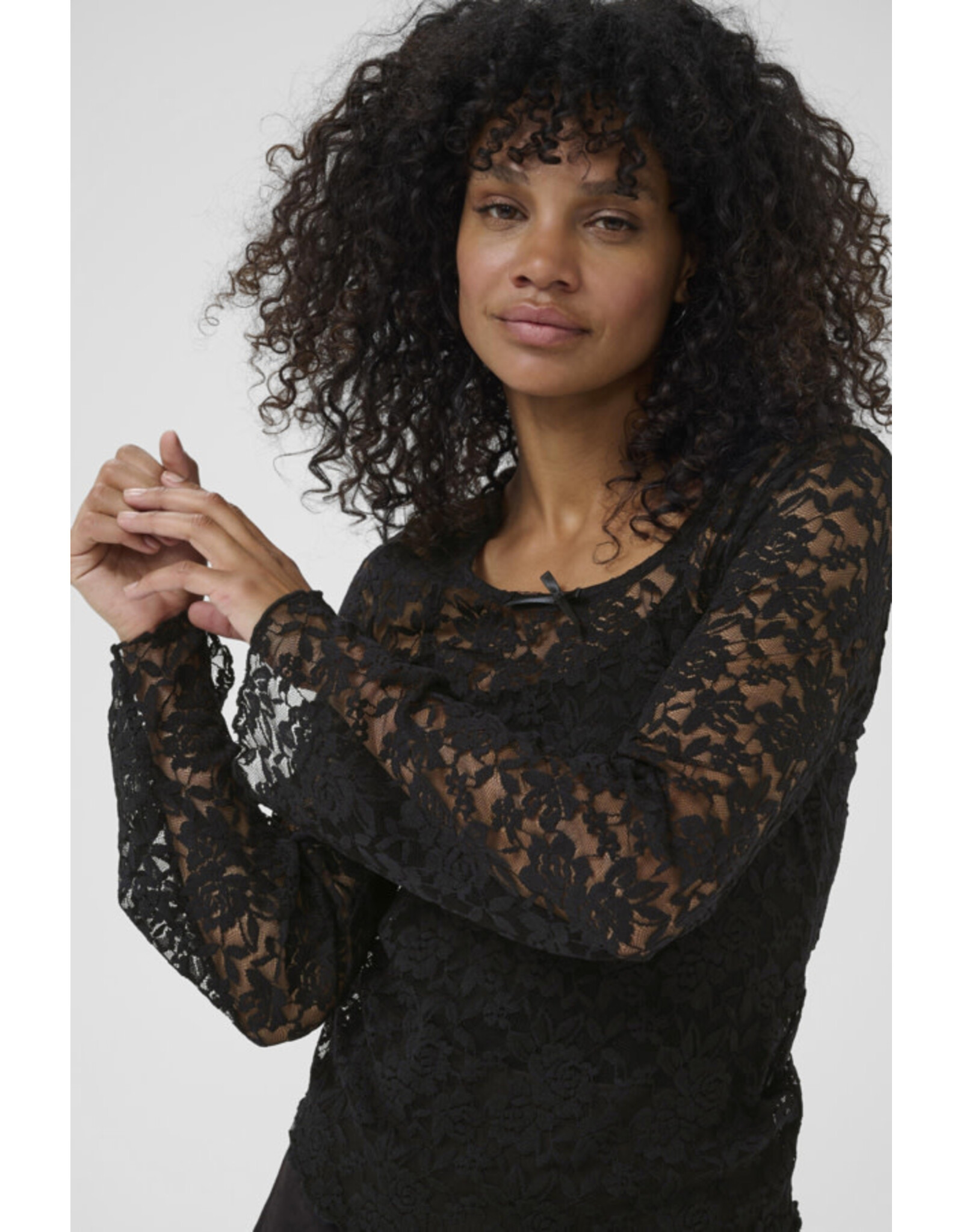 Kaffe Kaffe - Merlan Long Sleeve Floral Lace Top (Black Deep)